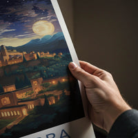 Alhambra Poster - Spain Travel Art - Night Mountain Palace Home Decor