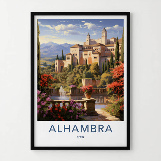 Alhambra Poster - Spain Travel Art - Terraced Palace Gardens Home Decor
