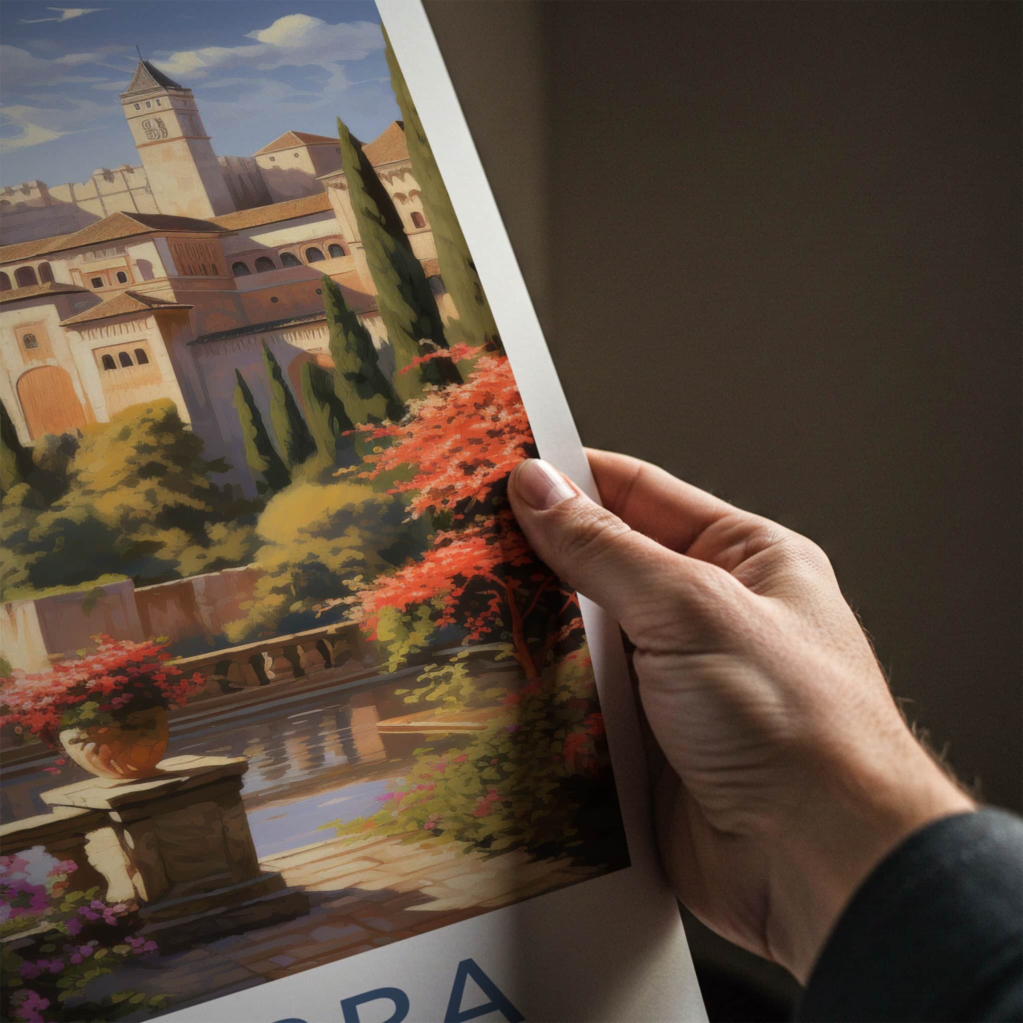 Alhambra Poster - Spain Travel Art - Terraced Palace Gardens Home Decor