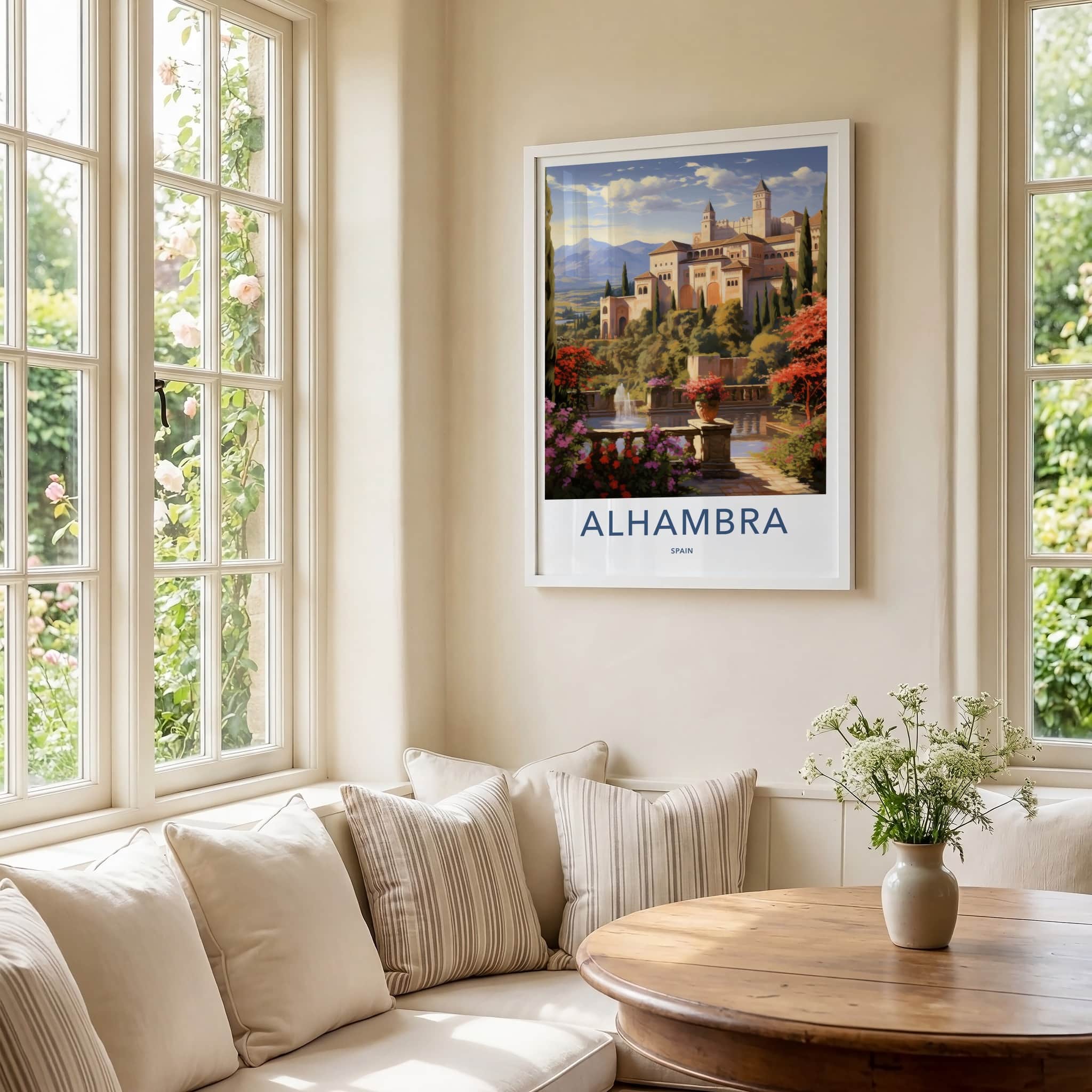 Alhambra Poster - Spain Travel Art - Terraced Palace Gardens Home Decor