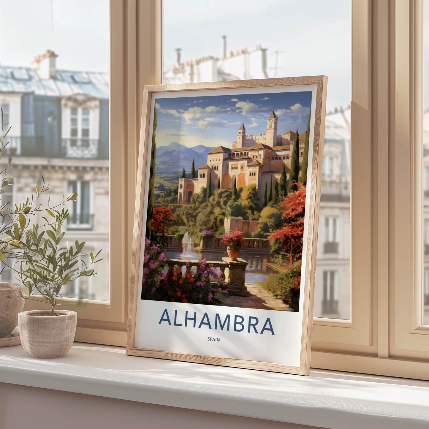 Alhambra Poster - Spain Travel Art - Terraced Palace Gardens Home Decor