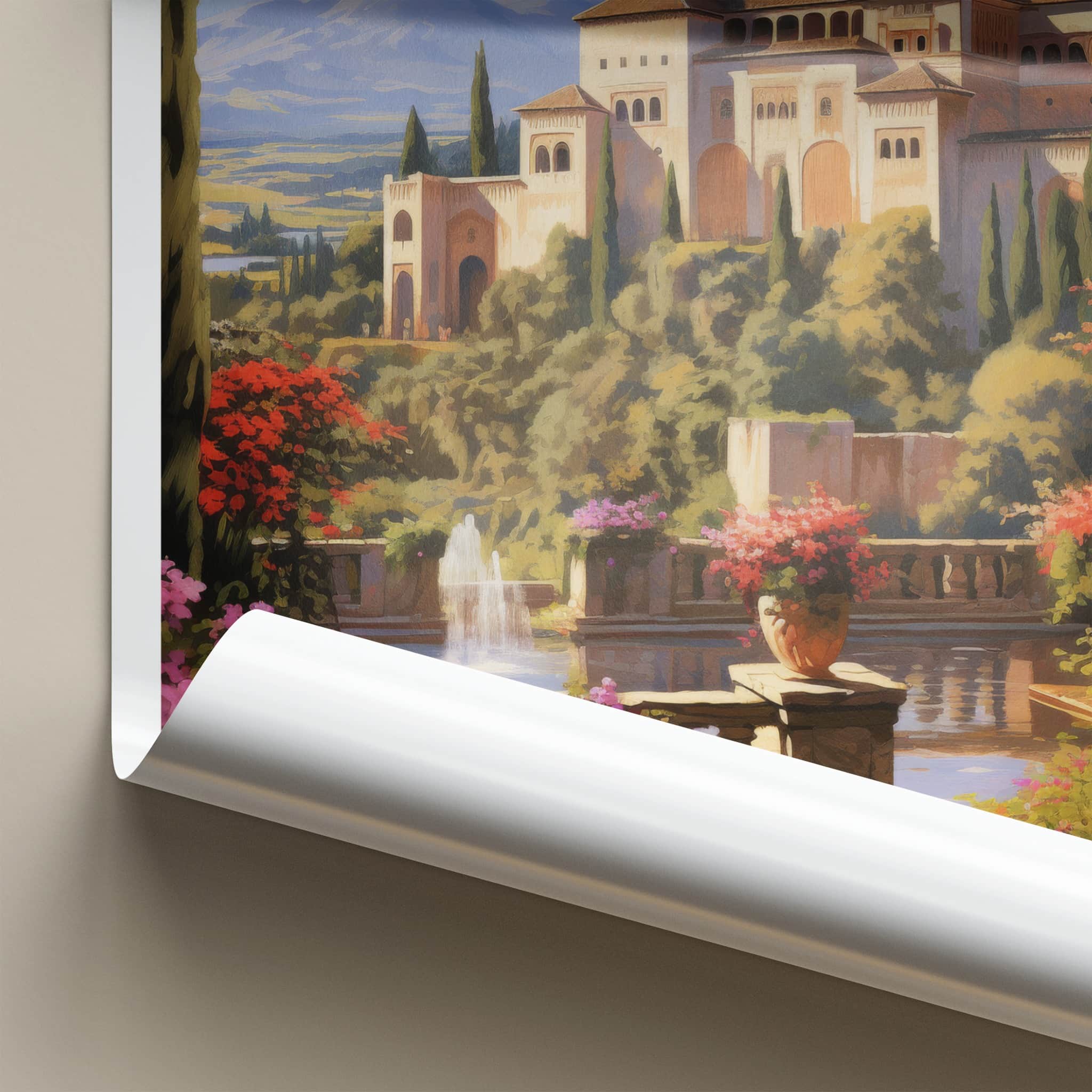 Alhambra Poster - Spain Travel Art - Terraced Palace Gardens Home Decor