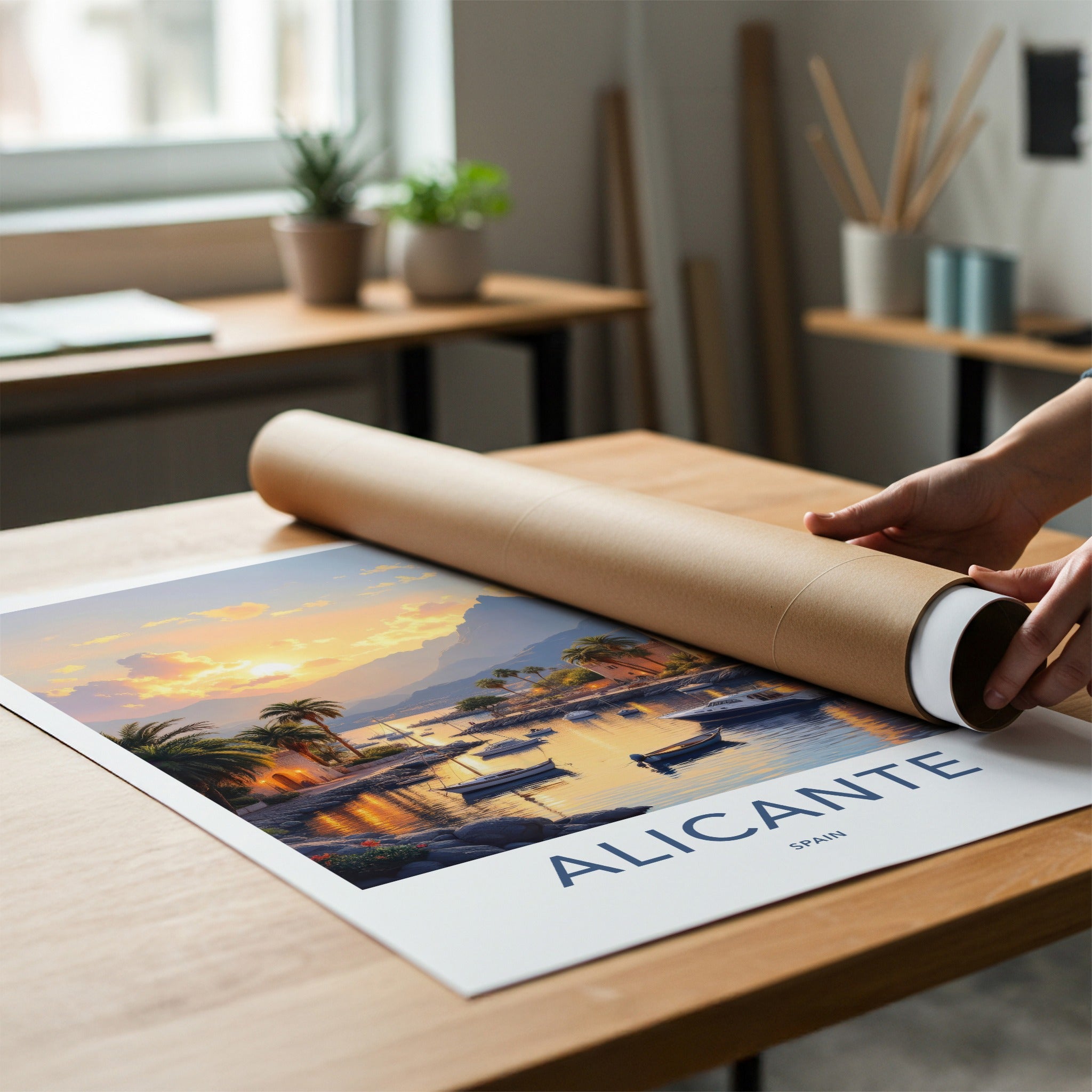 Alicante Poster - Spain Travel Art - Coastal Sunset Harbor Home Decor