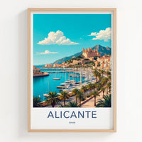 Alicante Poster - Spain Travel Art - Historic Castle City Home Decor