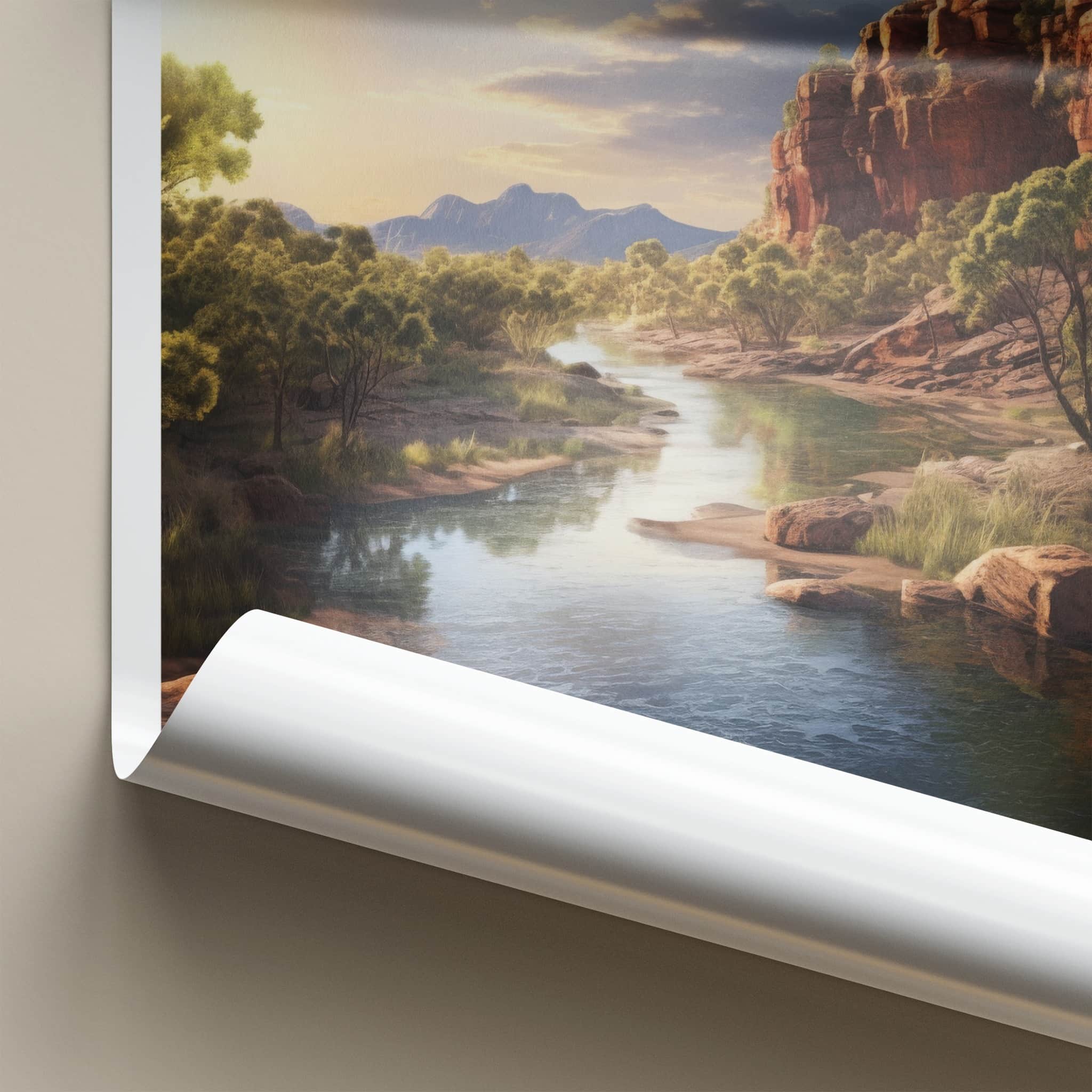 Alice Springs Poster - Australia Travel Art - Desert River Cliffs Home Decor