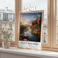 Alice Springs Poster - Australia Travel Art - Desert River Cliffs Home Decor