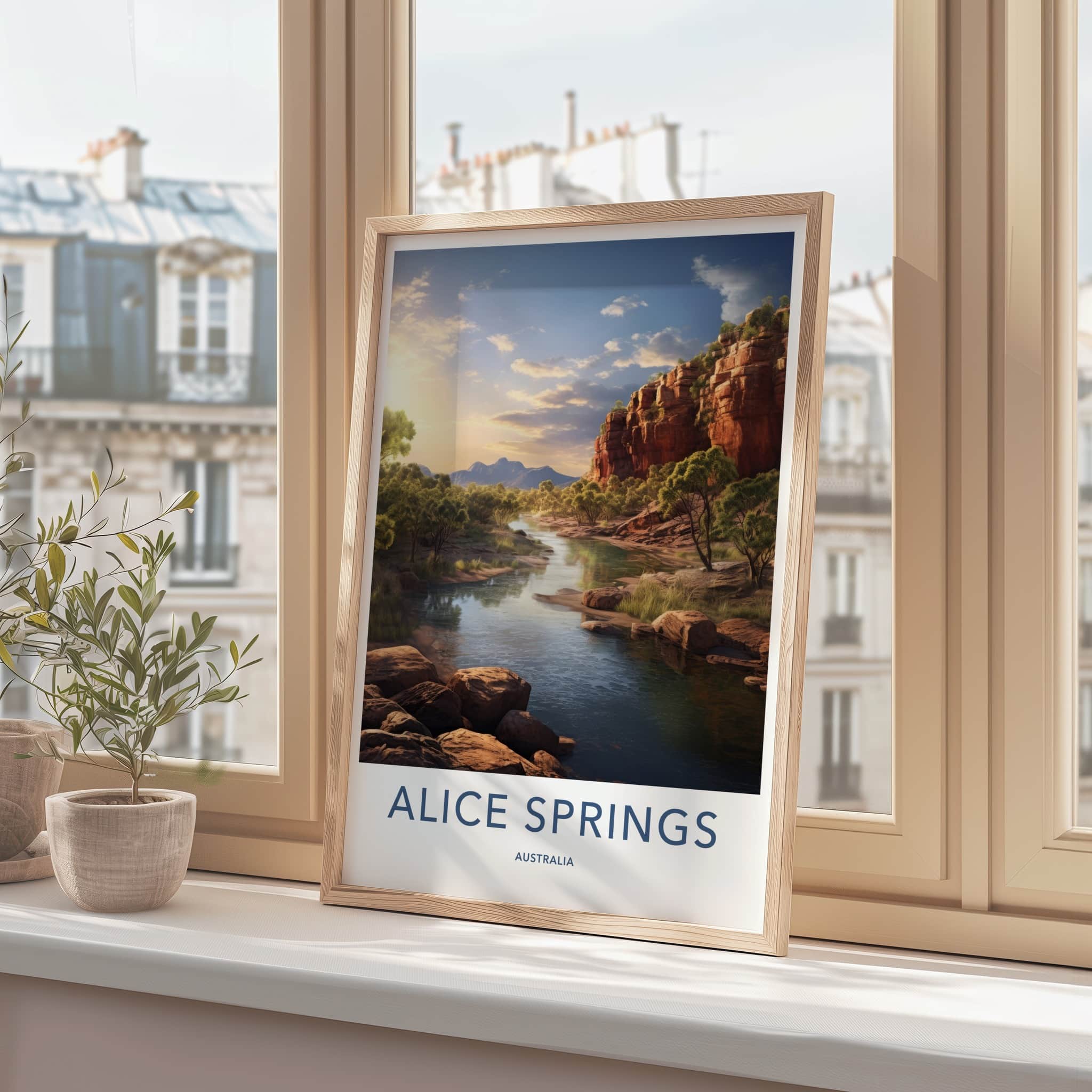 Alice Springs Poster - Australia Travel Art - Desert River Cliffs Home Decor