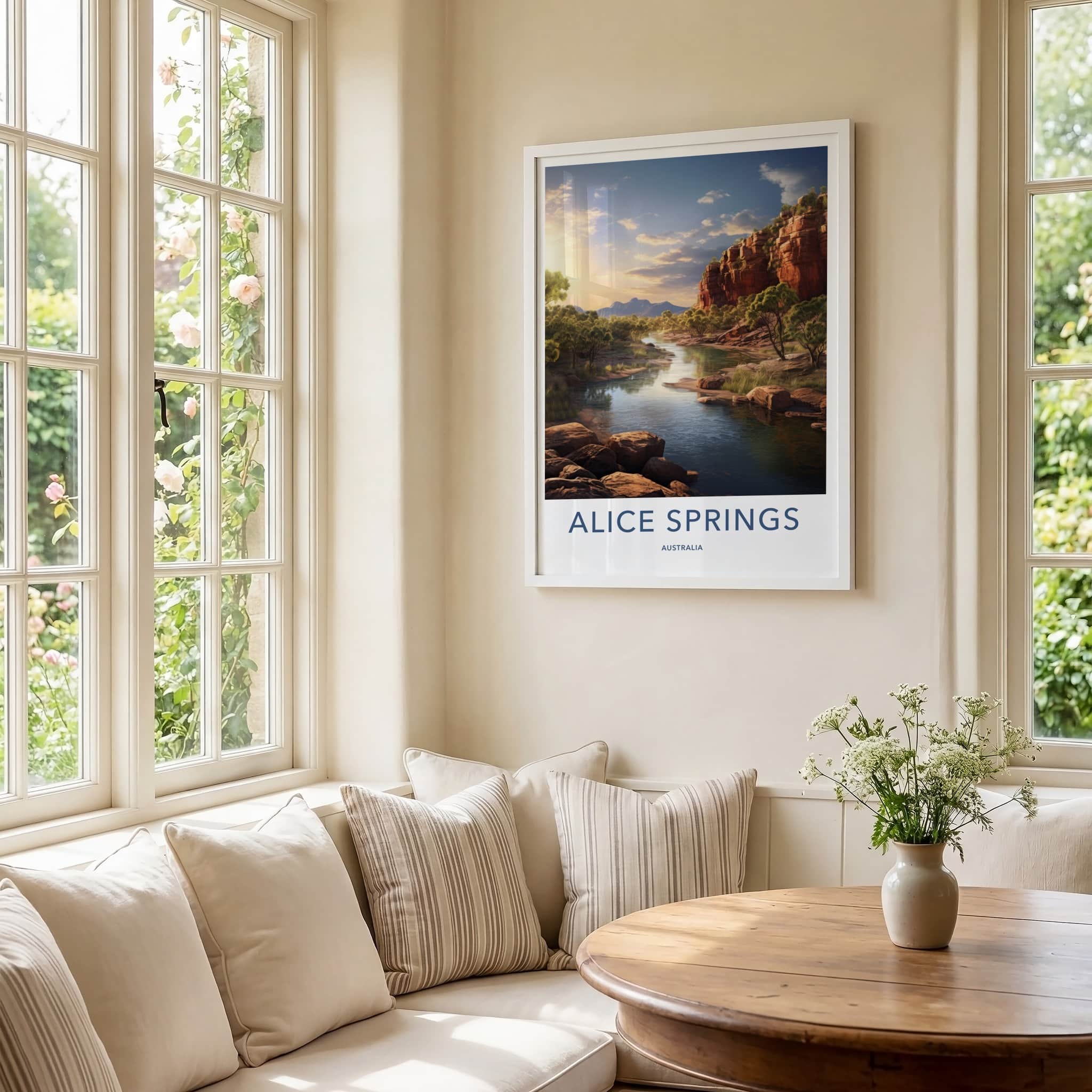Alice Springs Poster - Australia Travel Art - Desert River Cliffs Home Decor
