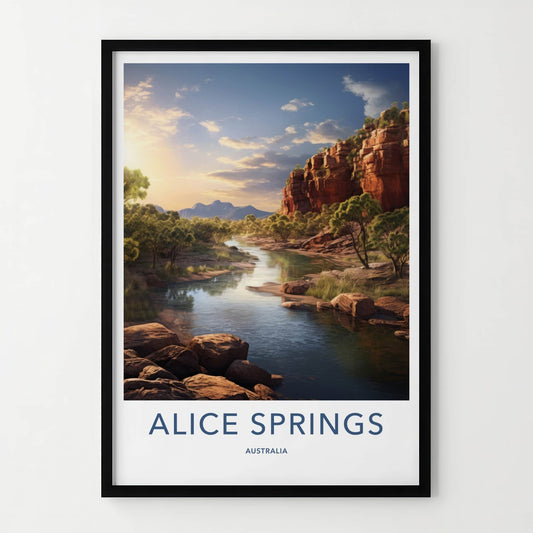Alice Springs Poster - Australia Travel Art - Desert River Cliffs Home Decor