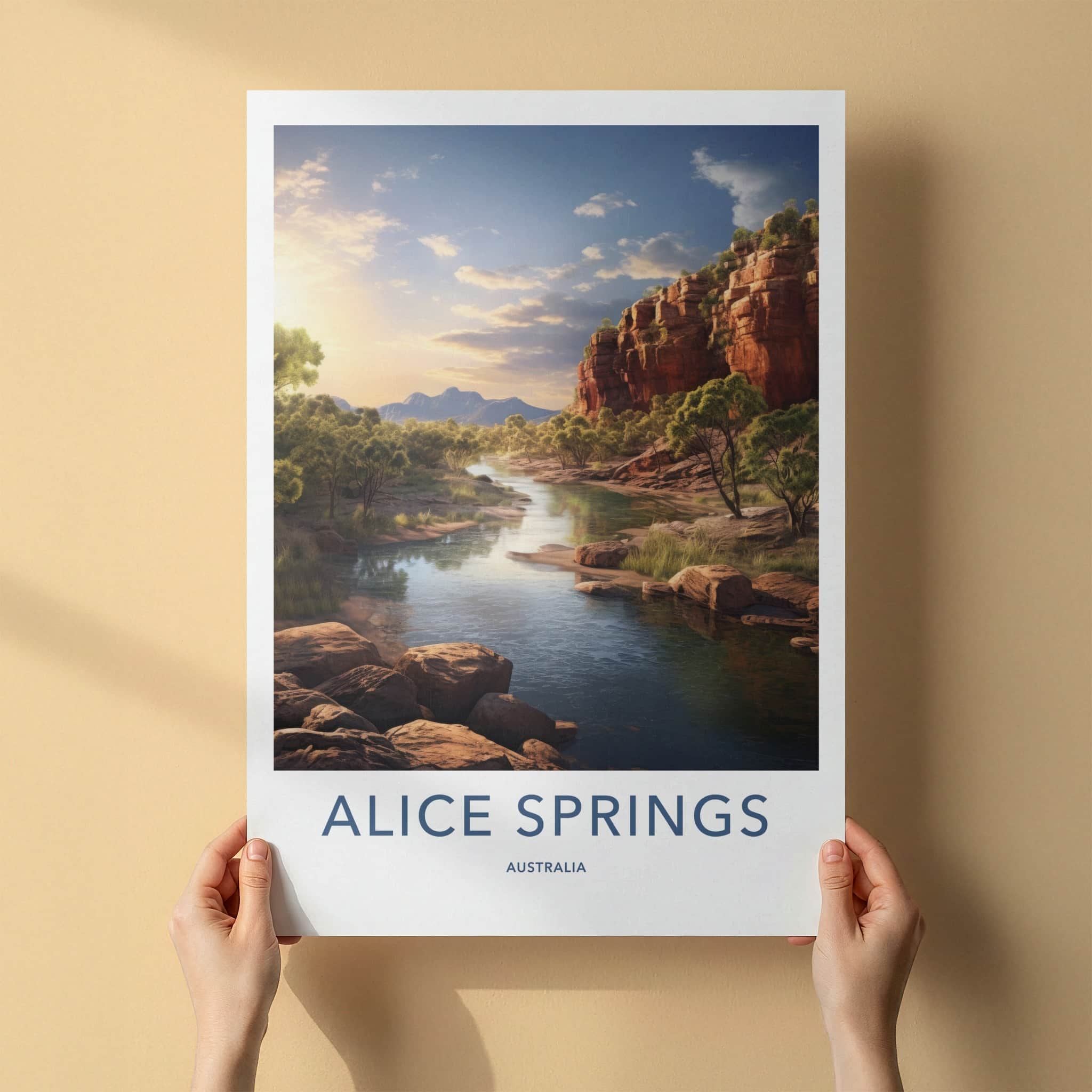 Alice Springs Poster - Australia Travel Art - Desert River Cliffs Home Decor
