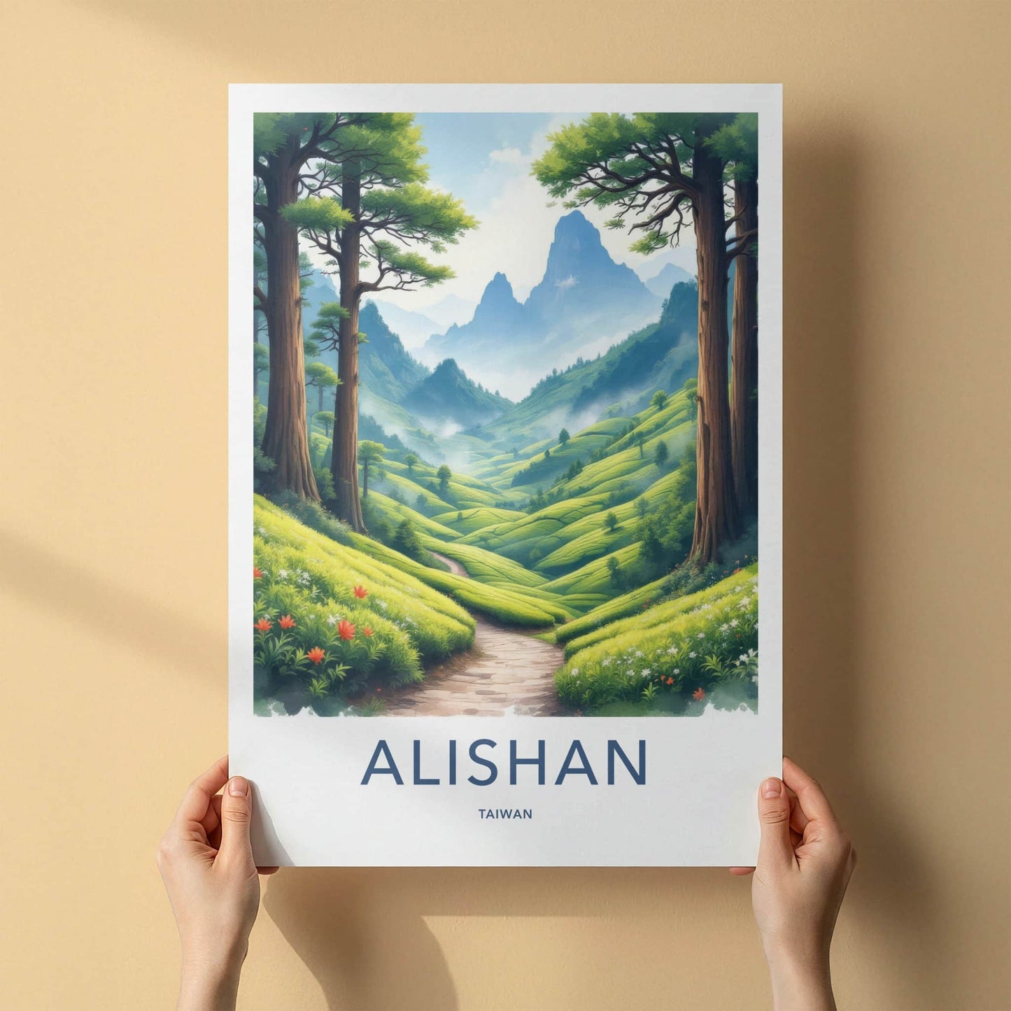 Alishan Poster - Taiwan Framed Print - Lush Green Plantation Lounge Decor