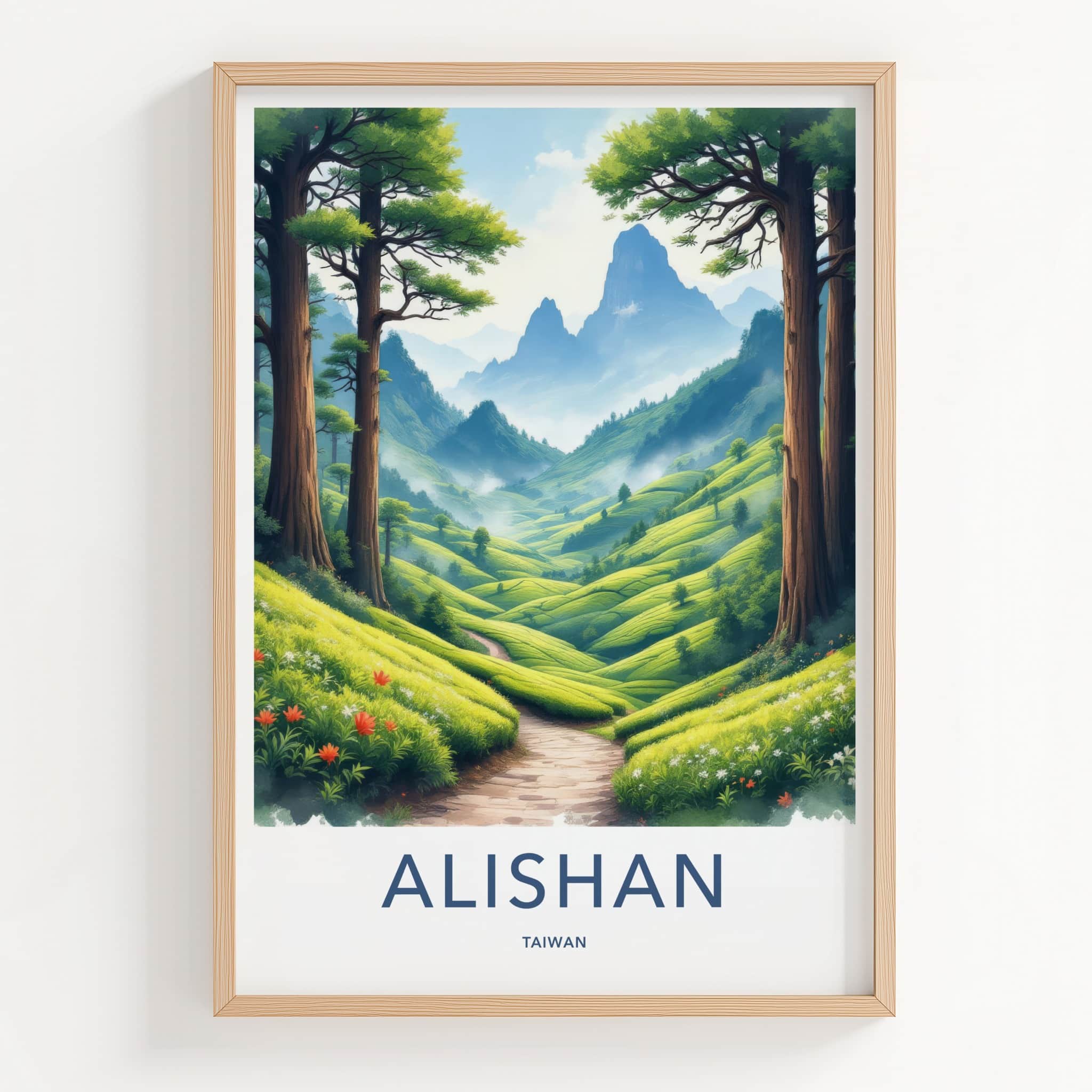 Alishan Poster - Taiwan Framed Print - Lush Green Plantation Lounge Decor