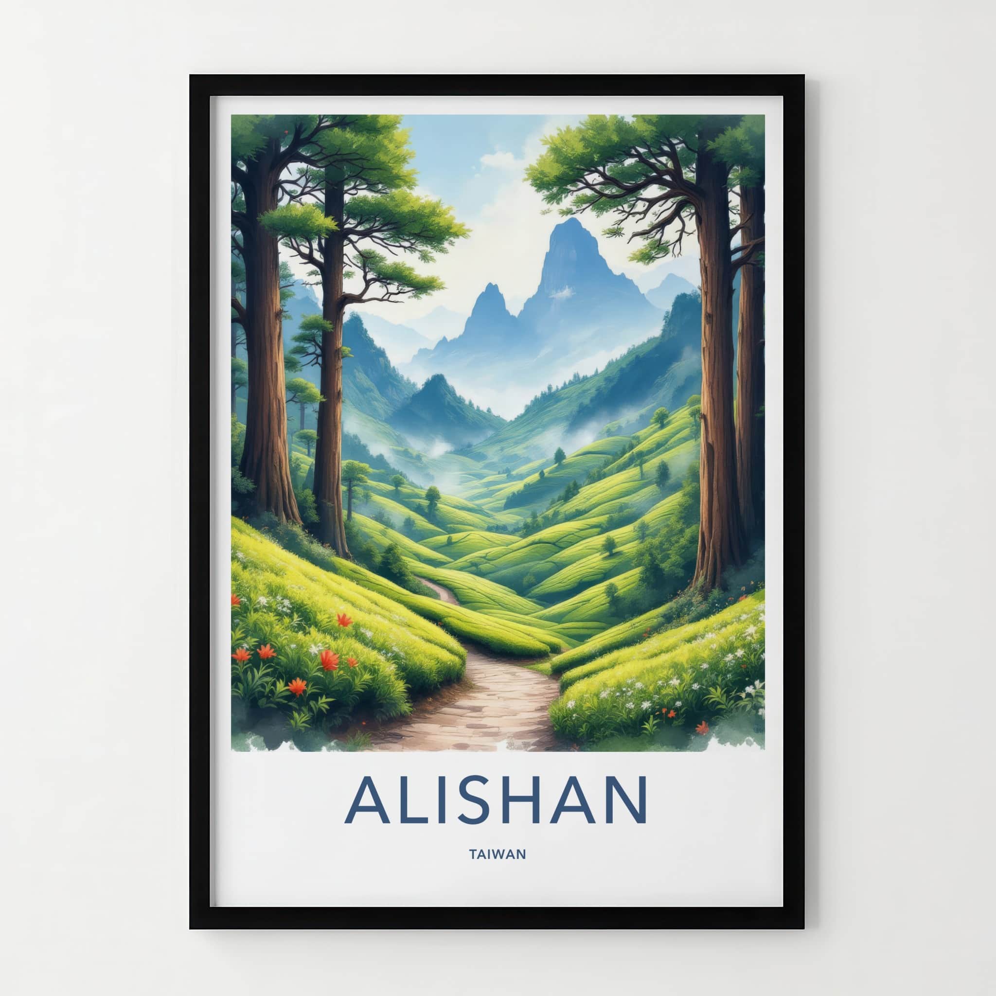 Alishan Poster - Taiwan Framed Print - Lush Green Plantation Lounge Decor