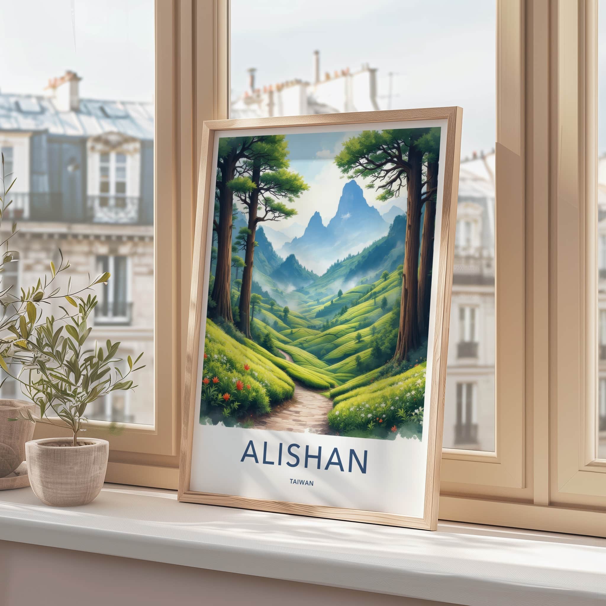 Alishan Poster - Taiwan Framed Print - Lush Green Plantation Lounge Decor