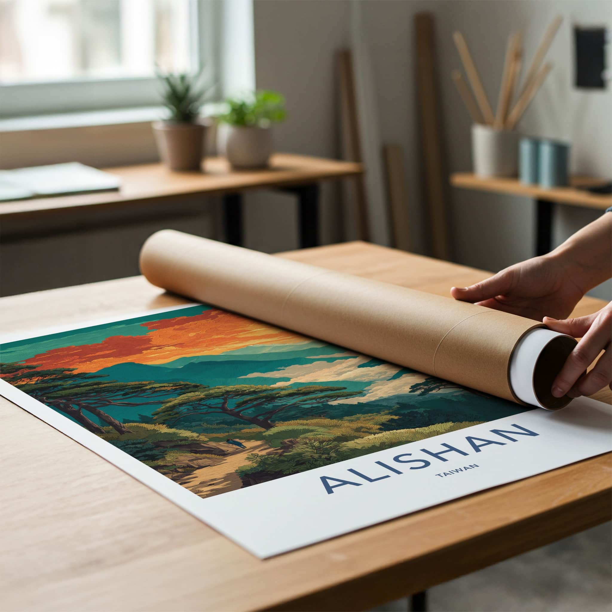 Alishan Poster Taiwan Mountain Sunset Forest Home Art
