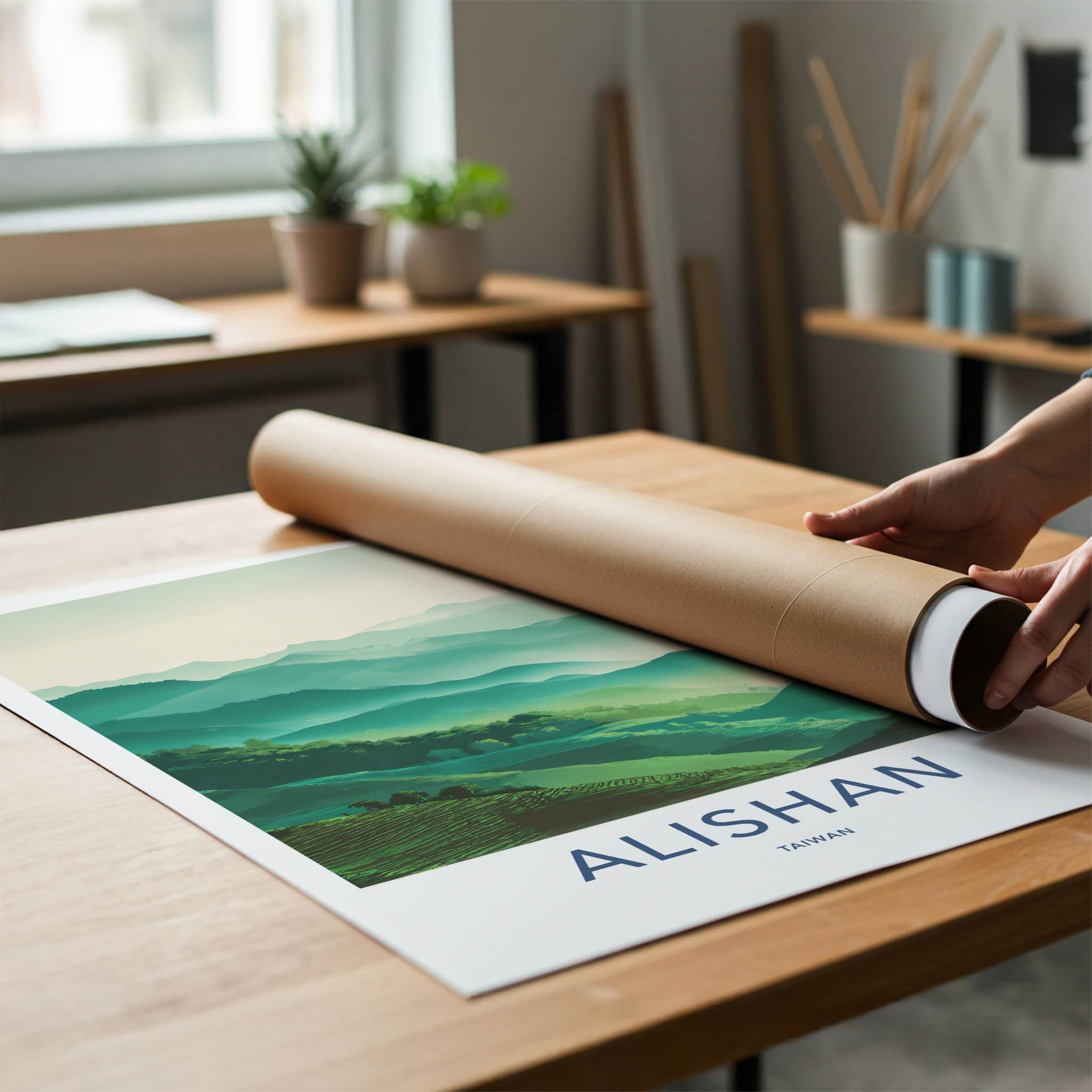Alishan Poster Taiwan Travel Art Layered Mountainscape Home Decor