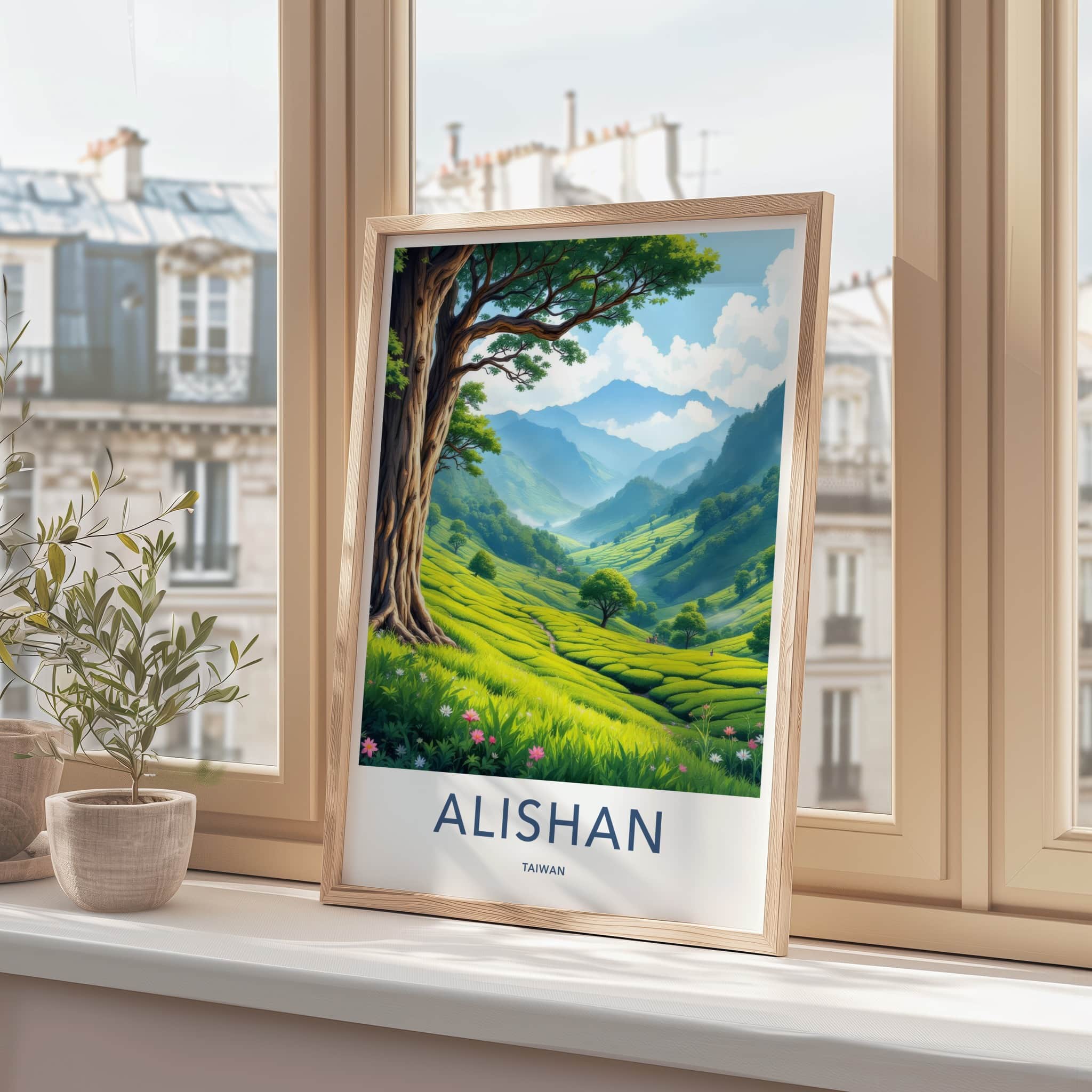 Alishan Poster - Taiwan Travel Art - Lush Tea Plantation Home Decor
