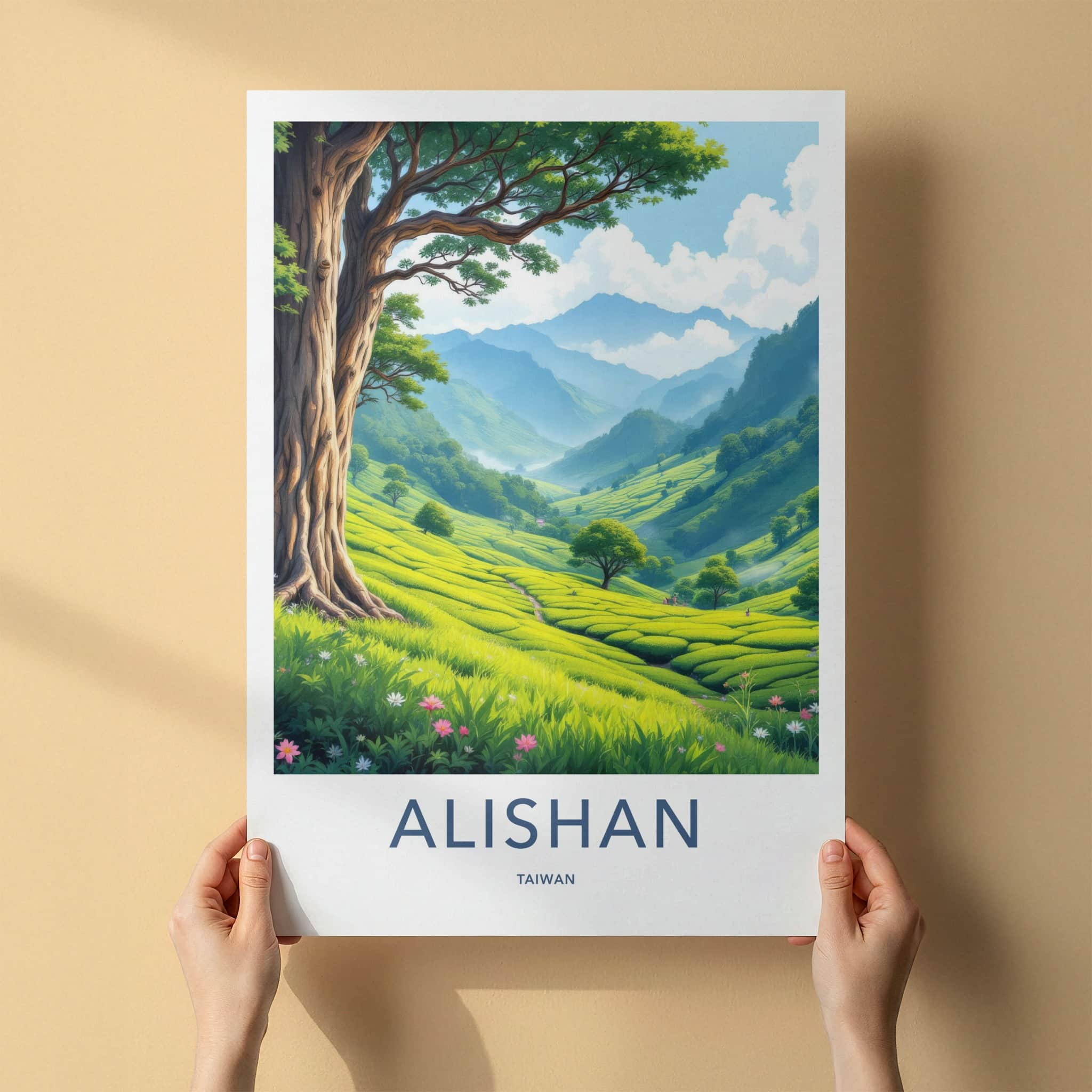 Alishan Poster - Taiwan Travel Art - Lush Tea Plantation Home Decor
