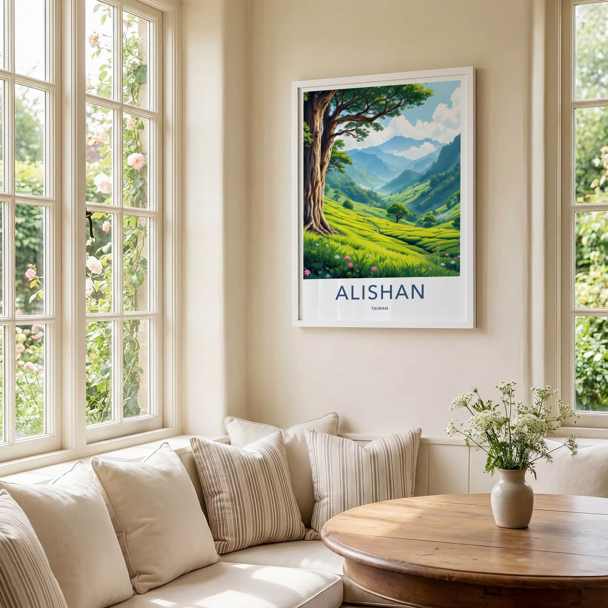 Alishan Poster - Taiwan Travel Art - Lush Tea Plantation Home Decor