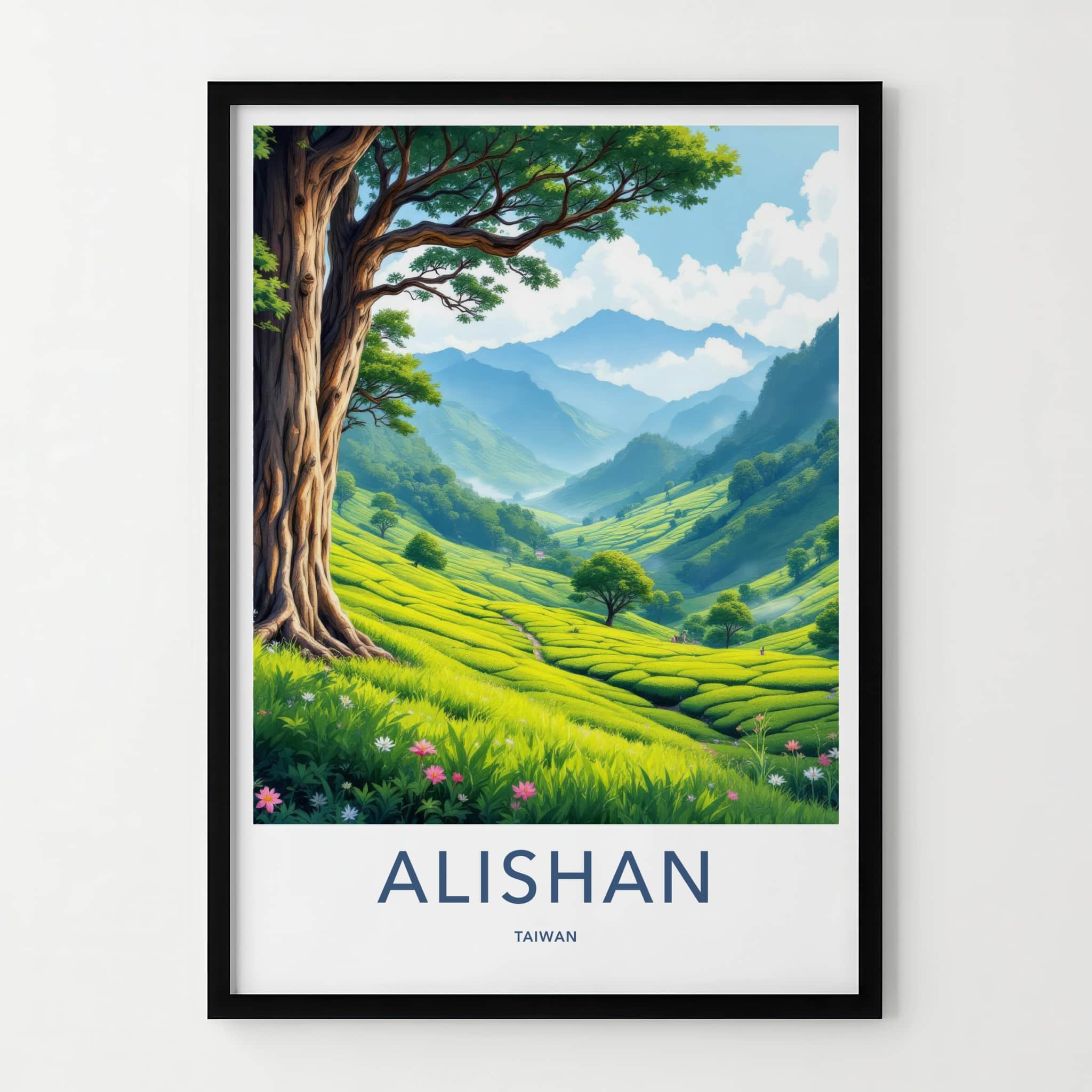 Alishan Poster - Taiwan Travel Art - Lush Tea Plantation Home Decor