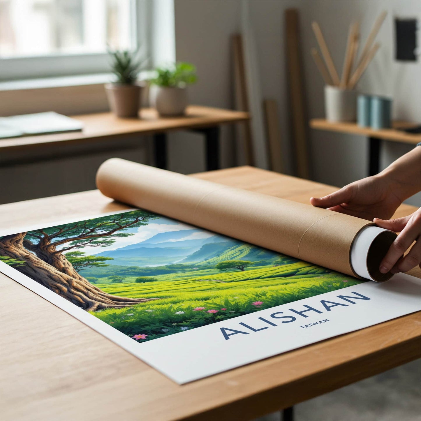 Alishan Poster - Taiwan Travel Art - Lush Tea Plantation Home Decor
