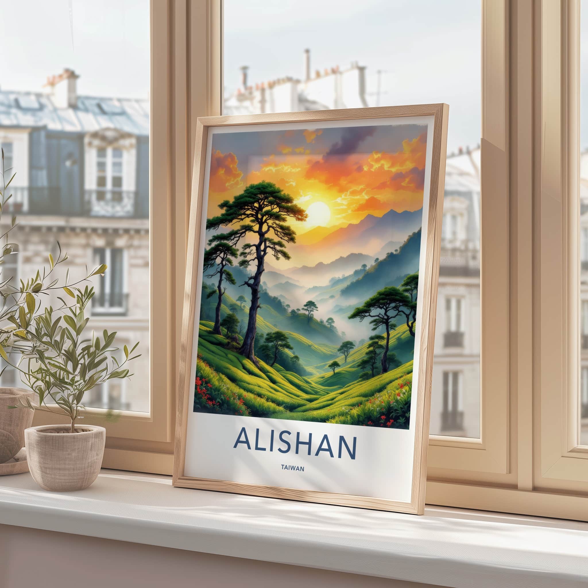 Alishan Poster - Taiwan Travel Art - Misty Tea Fields Gallery Art