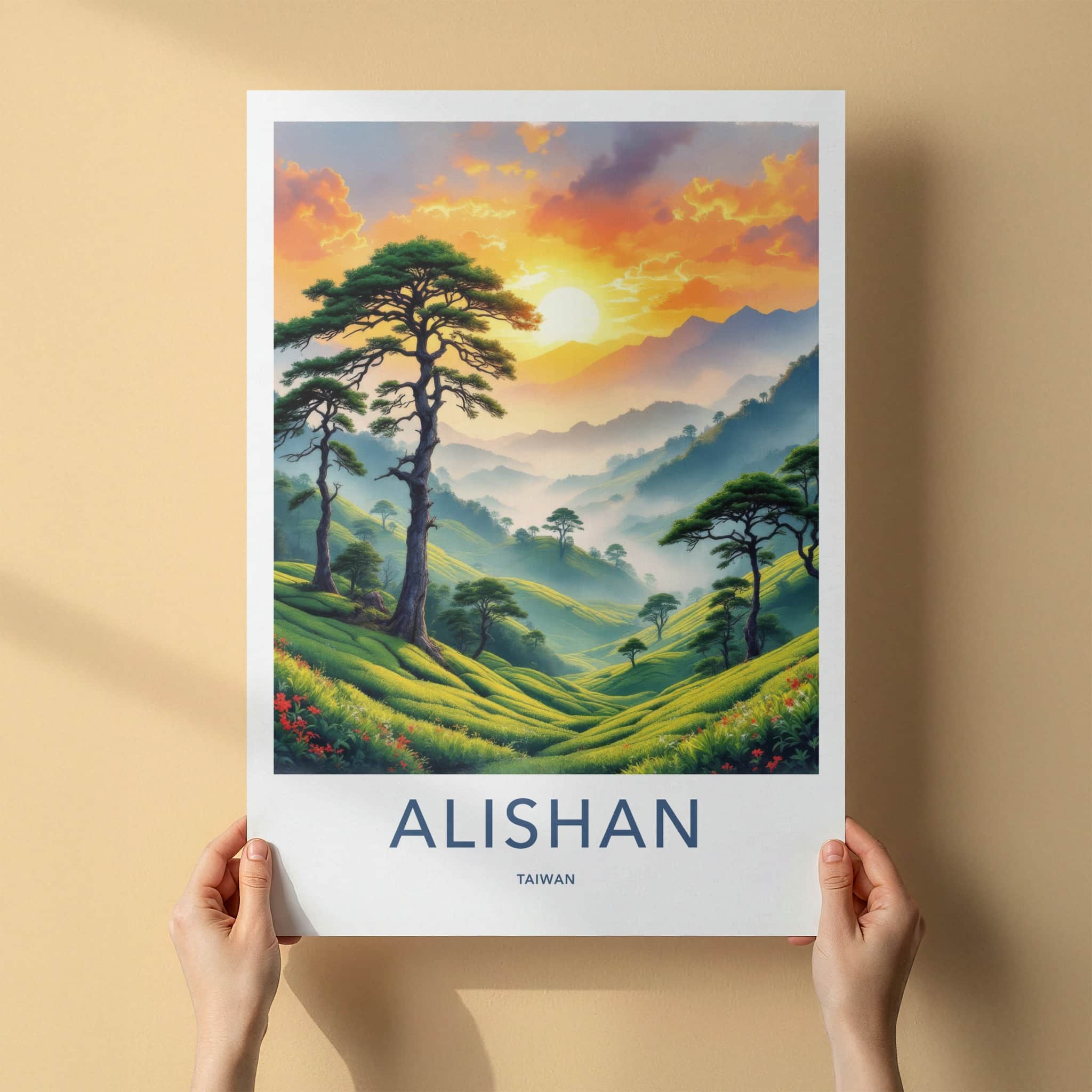 Alishan Poster - Taiwan Travel Art - Misty Tea Fields Gallery Art