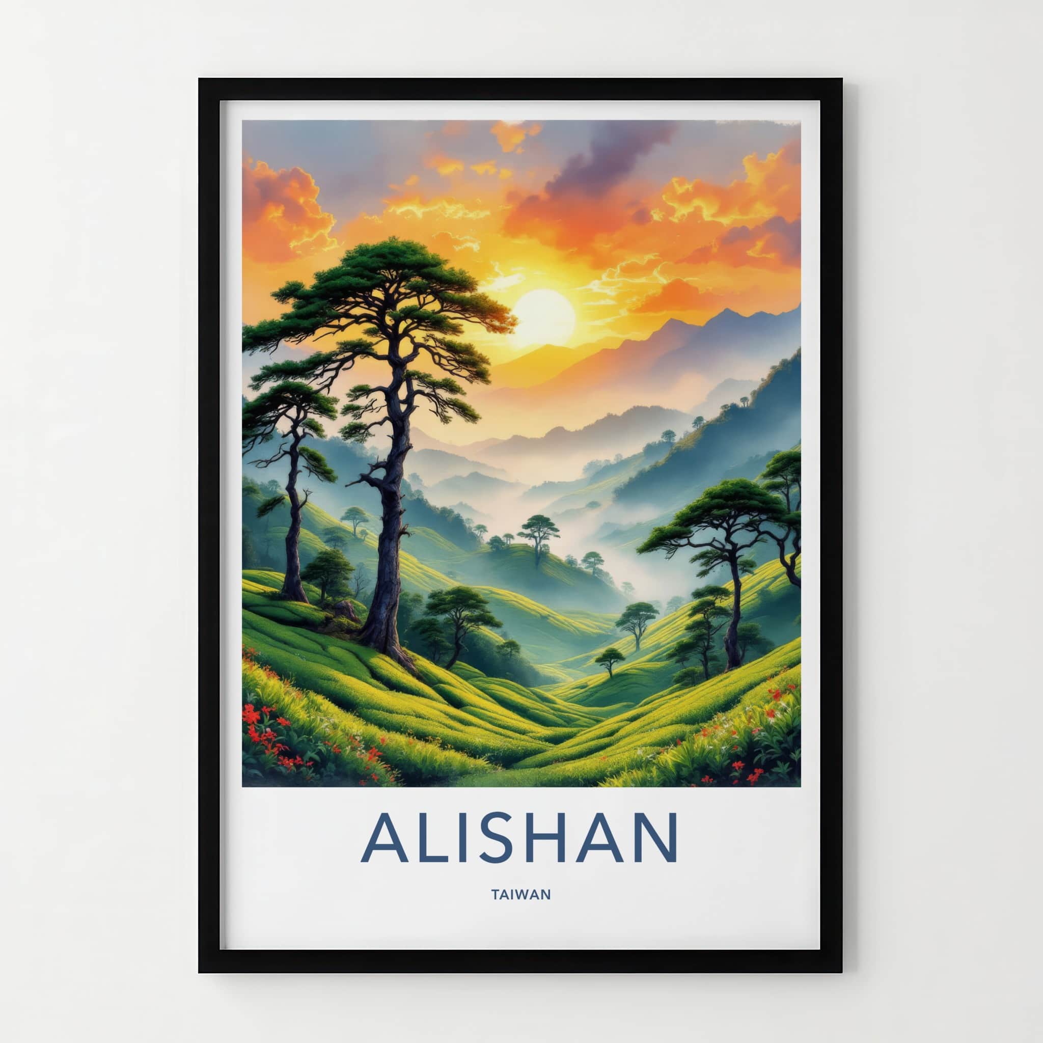Alishan Poster - Taiwan Travel Art - Misty Tea Fields Gallery Art