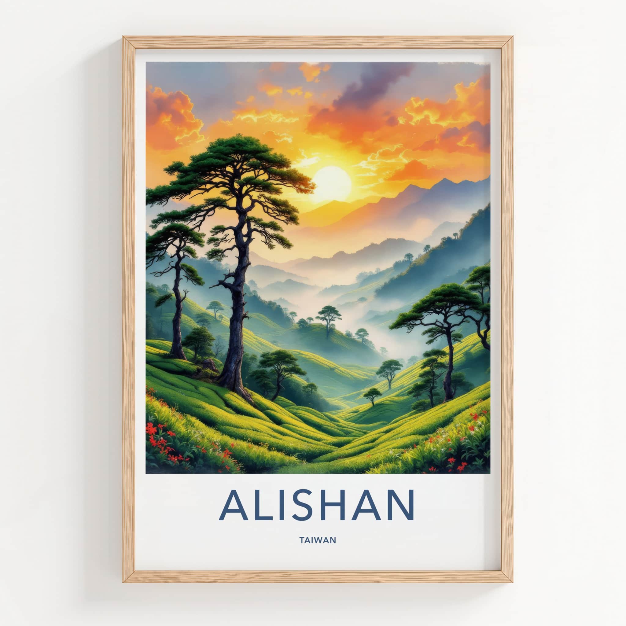 Alishan Poster - Taiwan Travel Art - Misty Tea Fields Gallery Art