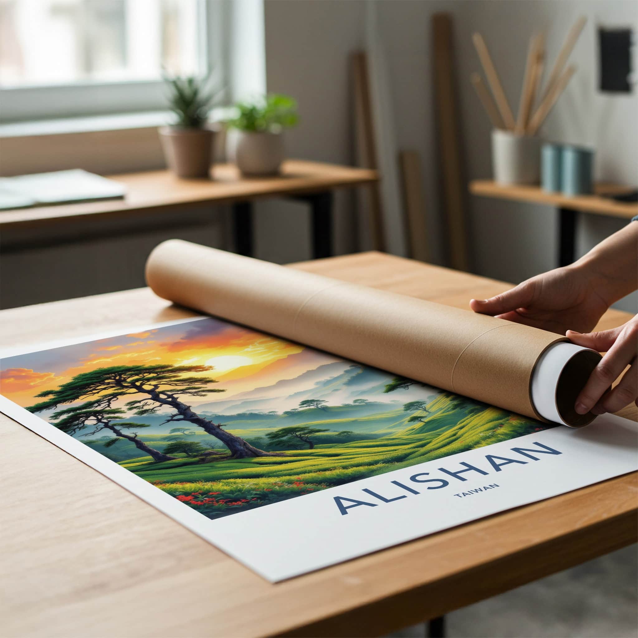 Alishan Poster - Taiwan Travel Art - Misty Tea Fields Gallery Art