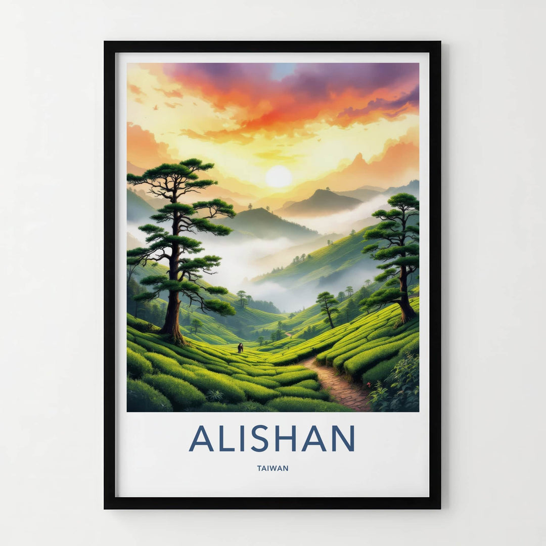 Alishan Poster - Taiwan Travel Art - Misty Tea Plantations Home Decor