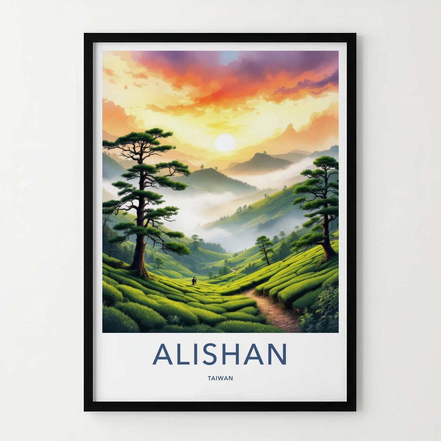 Alishan Poster - Taiwan Travel Art - Misty Tea Plantations Home Decor