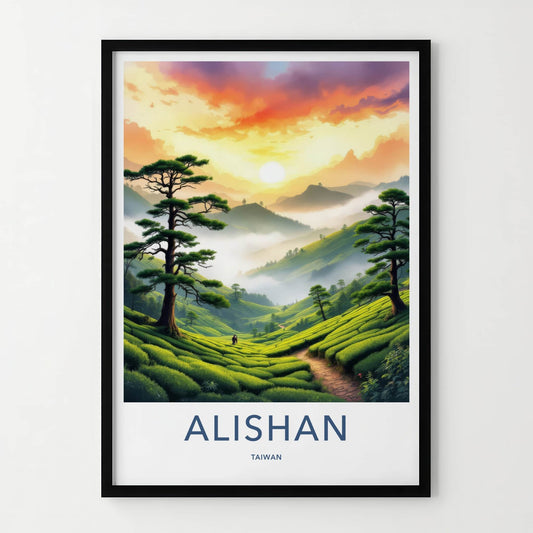 Alishan Poster - Taiwan Travel Art - Misty Tea Plantations Home Decor