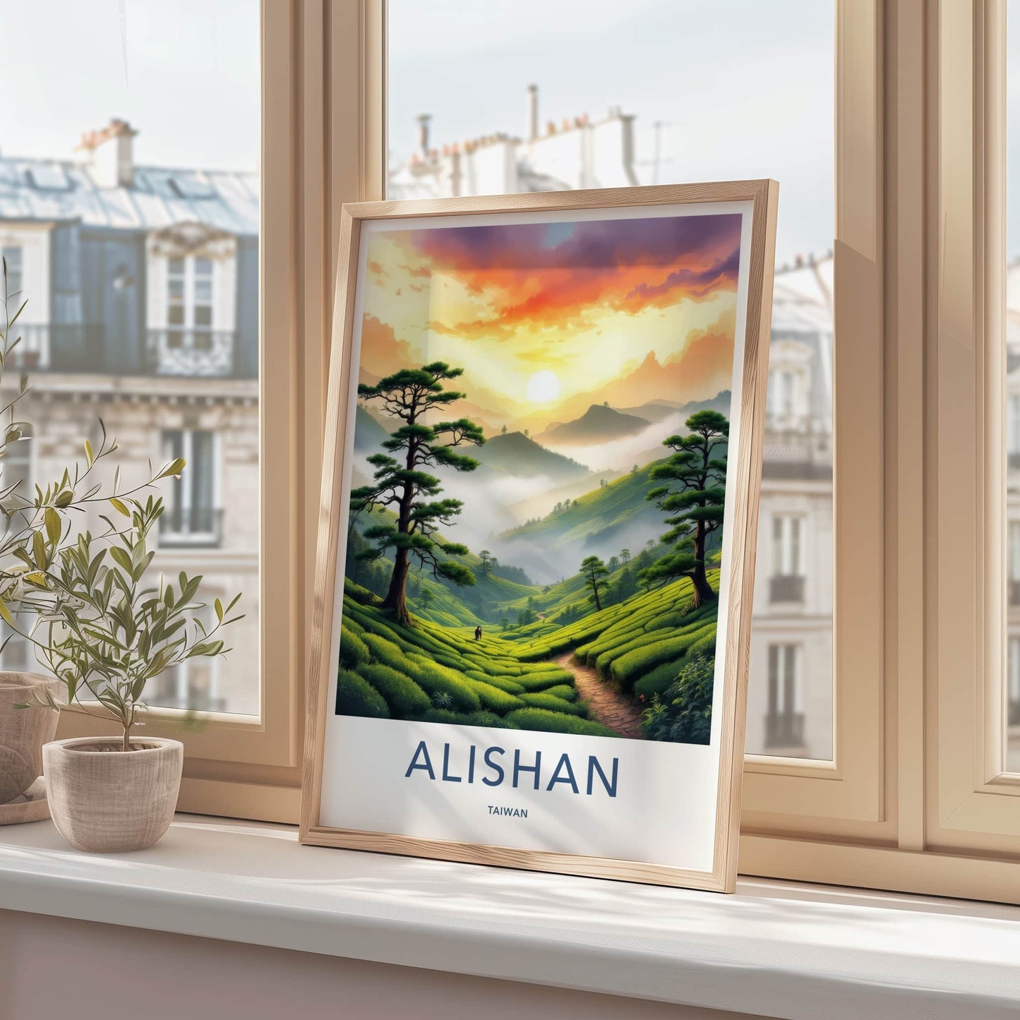 Alishan Poster - Taiwan Travel Art - Misty Tea Plantations Home Decor