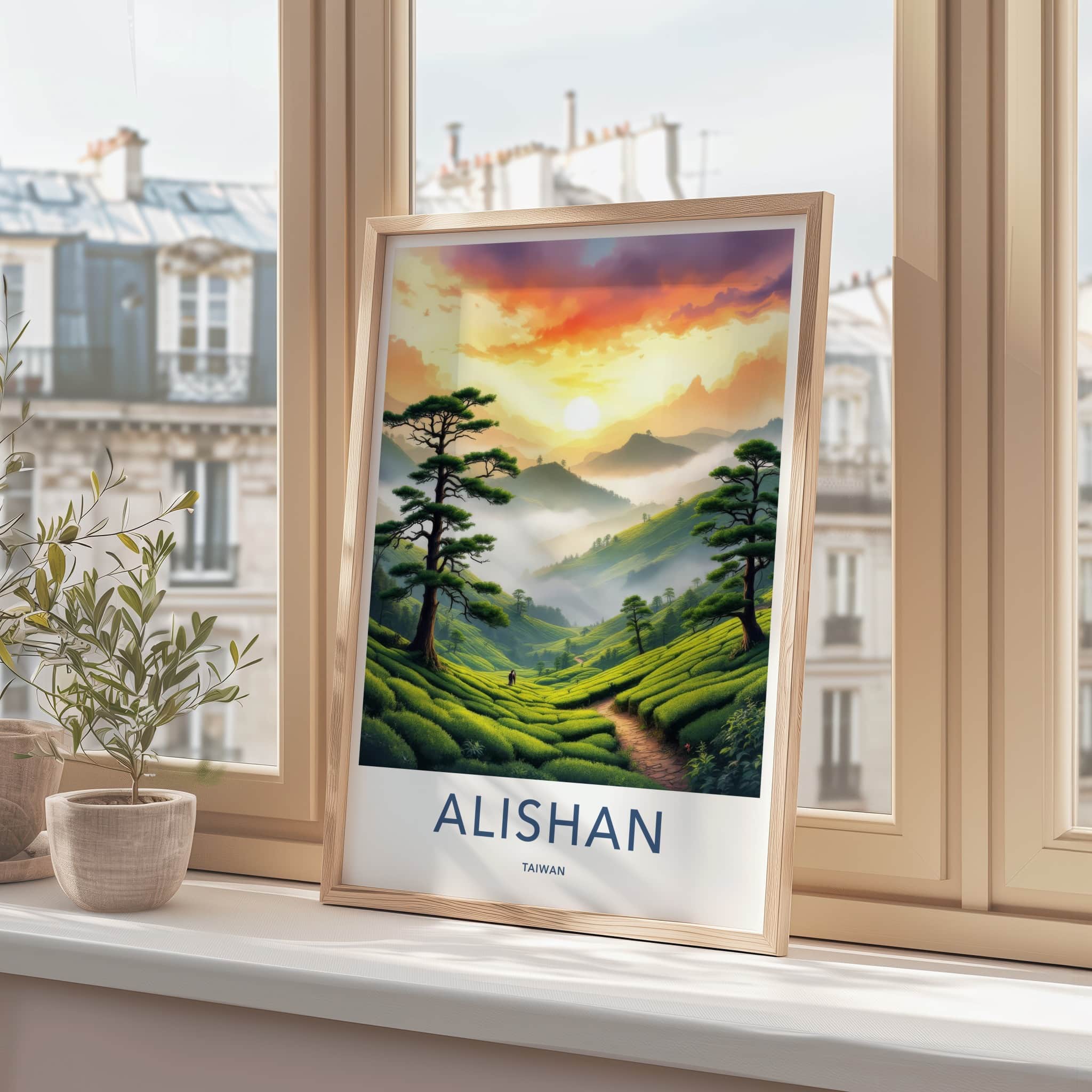 Alishan Poster - Taiwan Travel Art - Misty Tea Plantations Home Decor