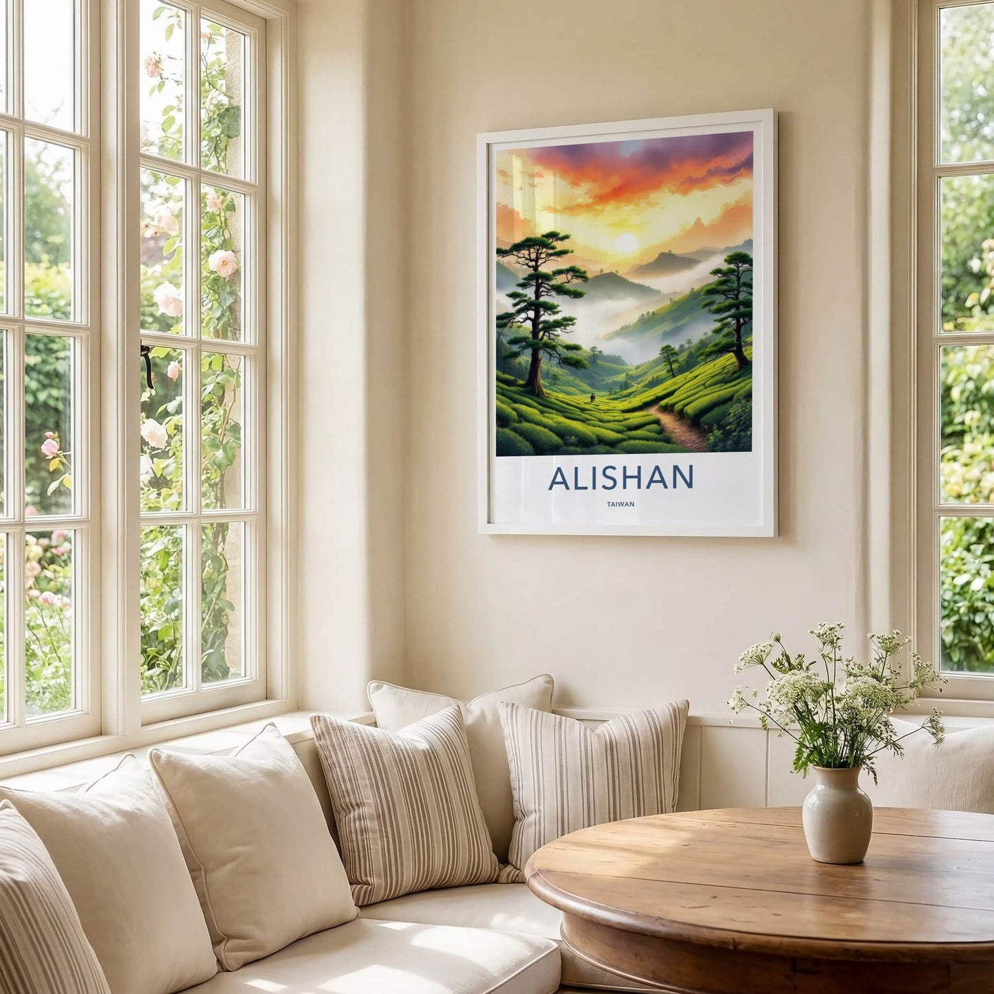 Alishan Poster - Taiwan Travel Art - Misty Tea Plantations Home Decor
