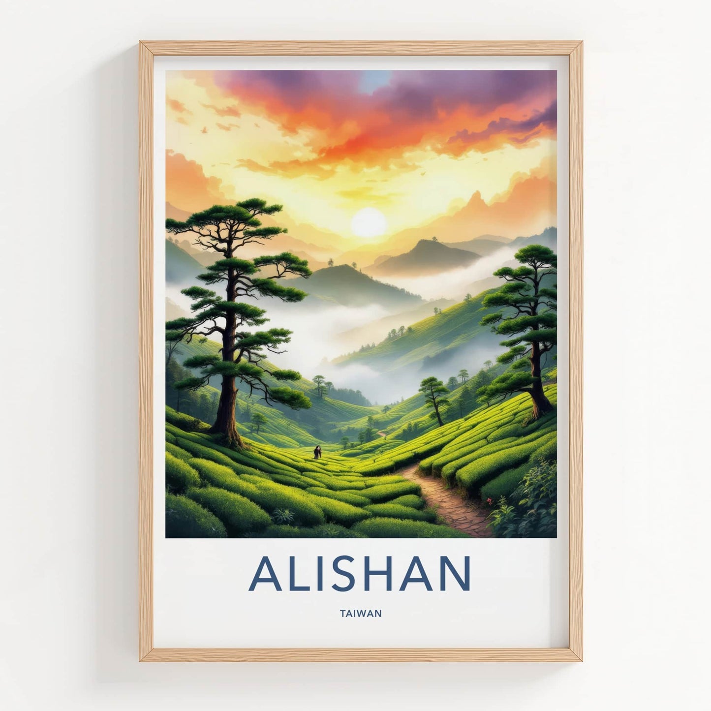 Alishan Poster - Taiwan Travel Art - Misty Tea Plantations Home Decor