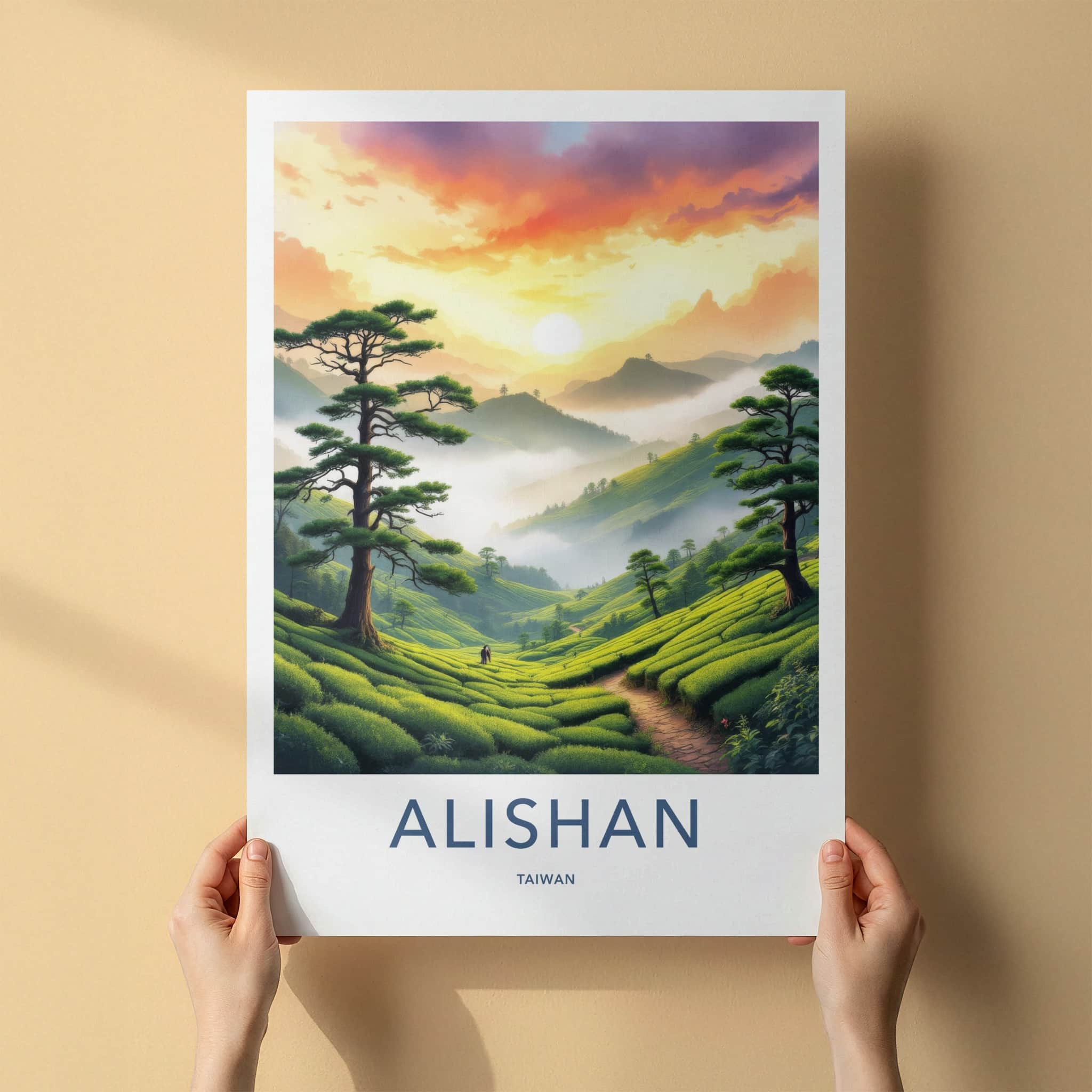Alishan Poster - Taiwan Travel Art - Misty Tea Plantations Home Decor