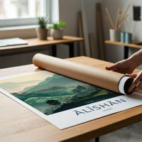 Alishan Poster - Taiwan Travel Illustration - Misty green hills Home Decor