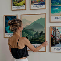 Alishan Poster - Taiwan Travel Illustration - Misty green hills Home Decor