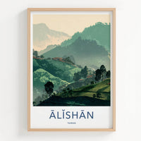 Alishan Poster - Taiwan Travel Illustration - Misty green hills Home Decor