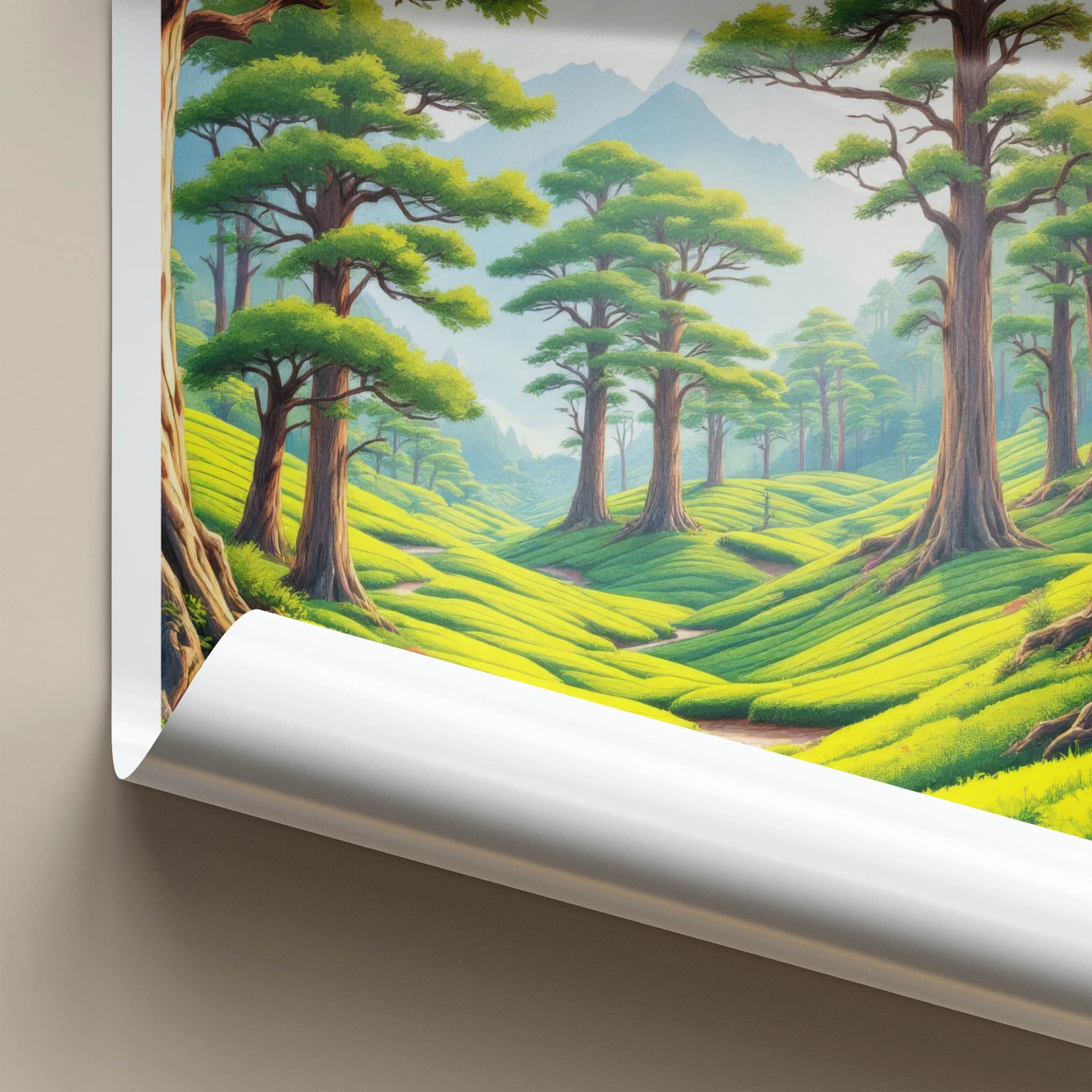 Alishan Poster - Taiwan Travel Print - Green Tea Terraces Framed Decor