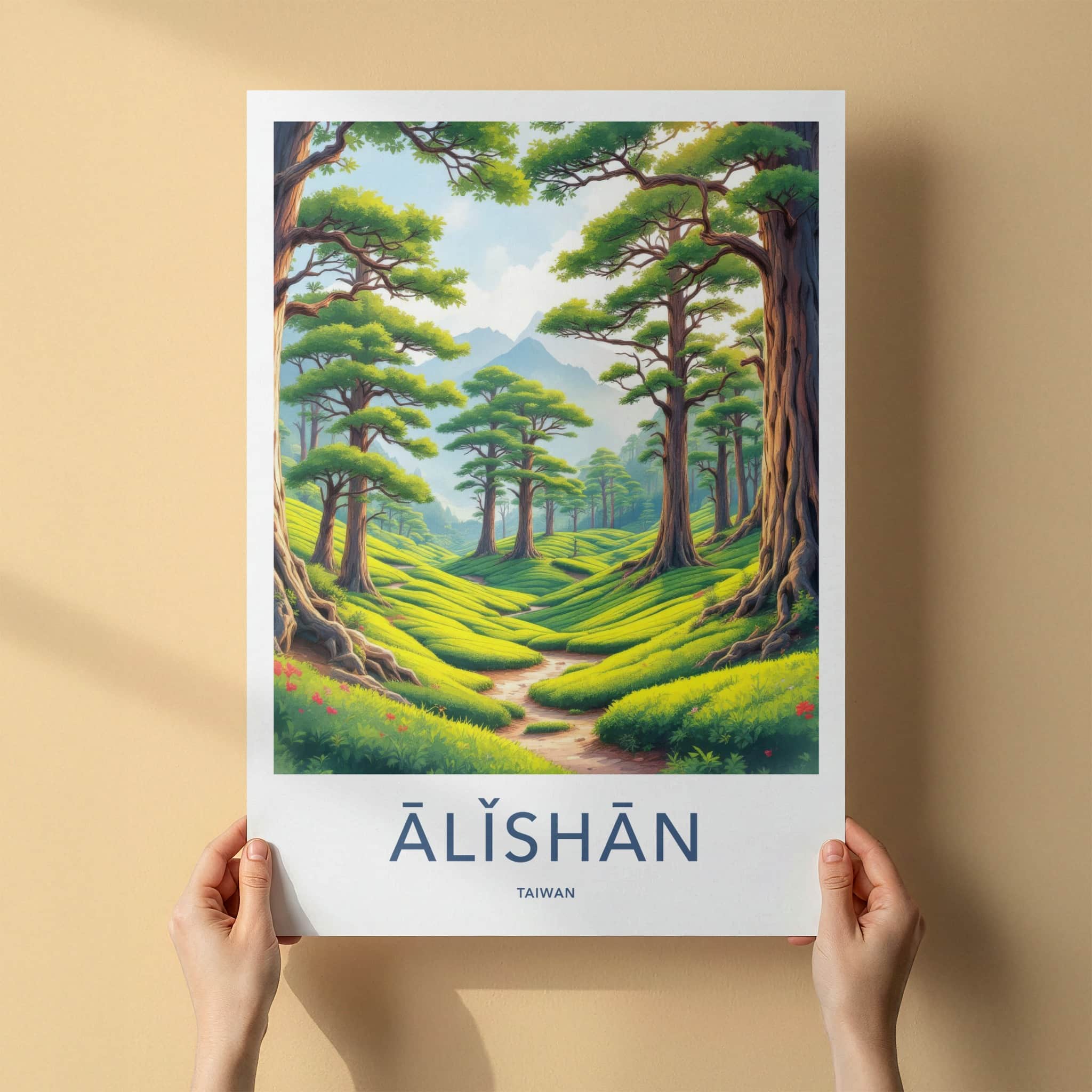 Alishan Poster - Taiwan Travel Print - Green Tea Terraces Framed Decor