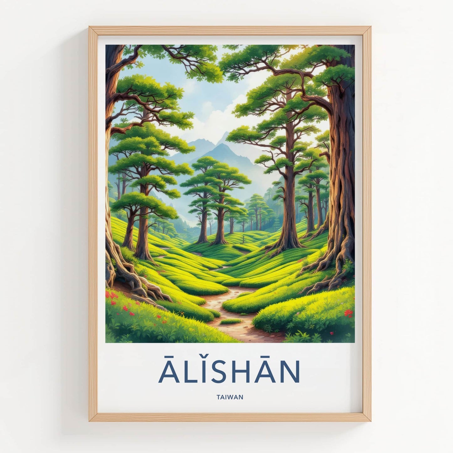 Alishan Poster - Taiwan Travel Print - Green Tea Terraces Framed Decor