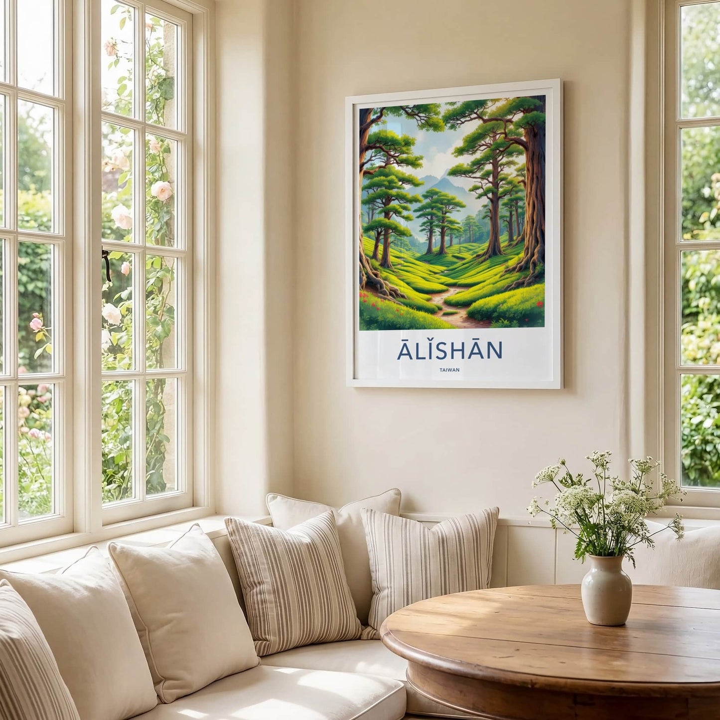 Alishan Poster - Taiwan Travel Print - Green Tea Terraces Framed Decor