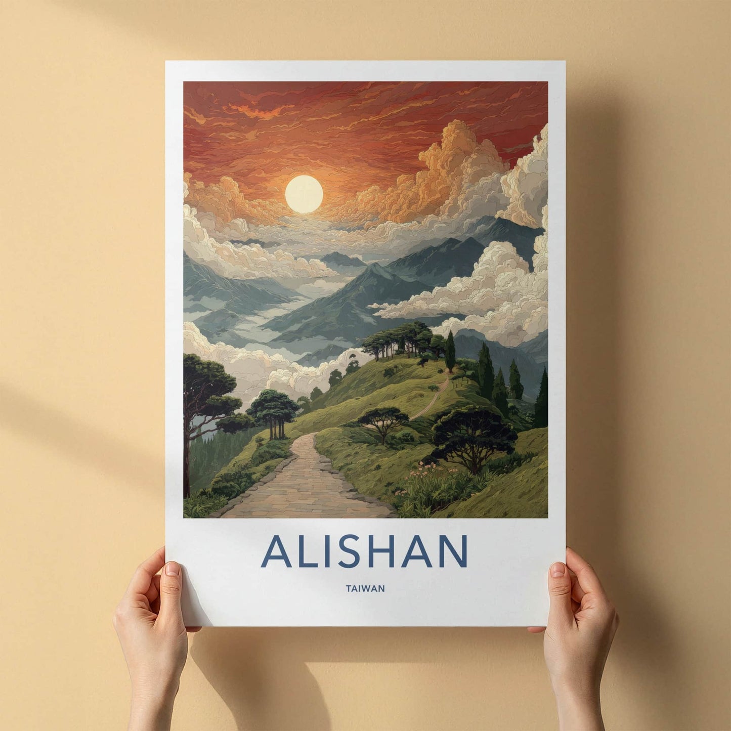 Alishan Poster - Taiwan Travel Print - Majestic Mountain Sunrise Home Decor