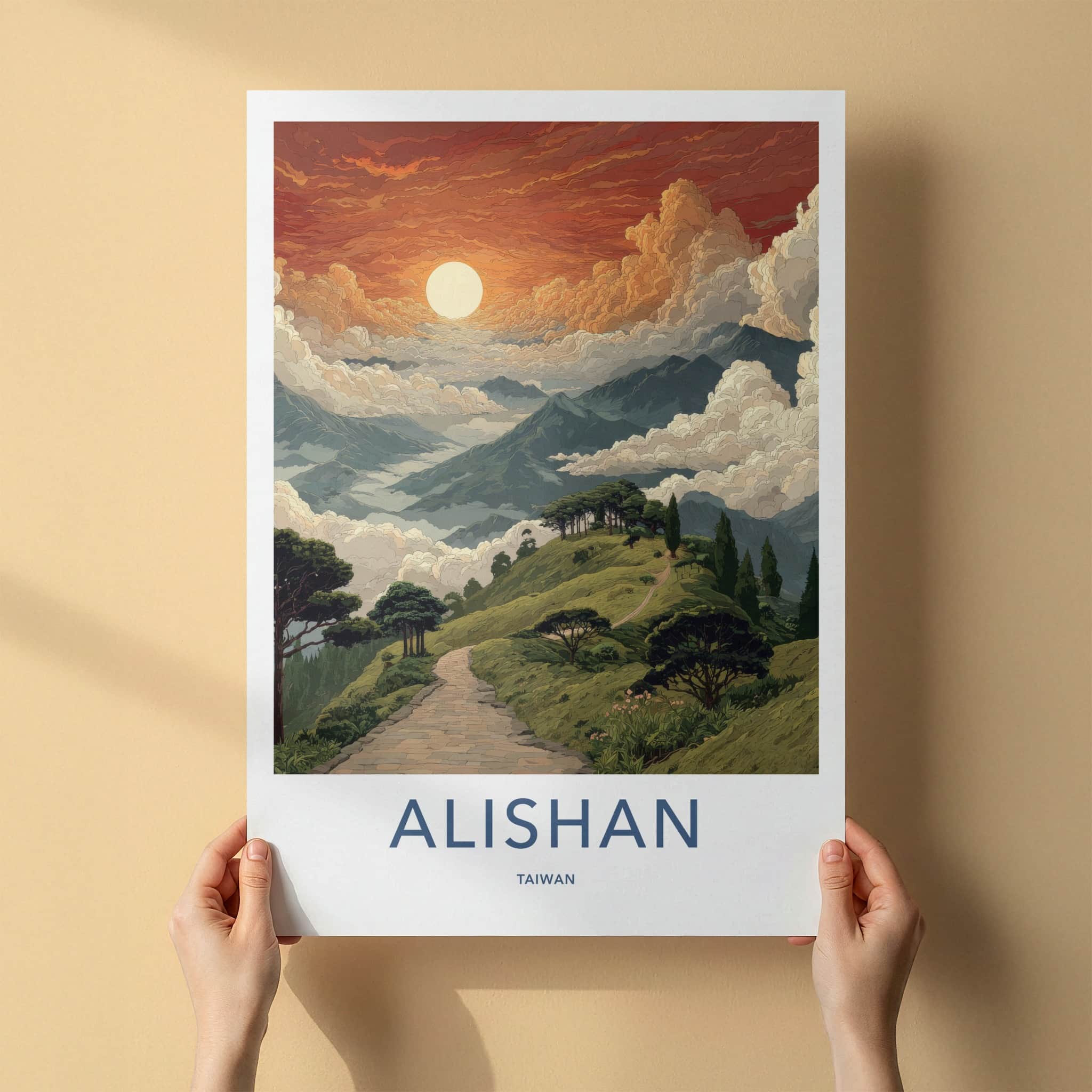 Alishan Poster - Taiwan Travel Print - Majestic Mountain Sunrise Home Decor