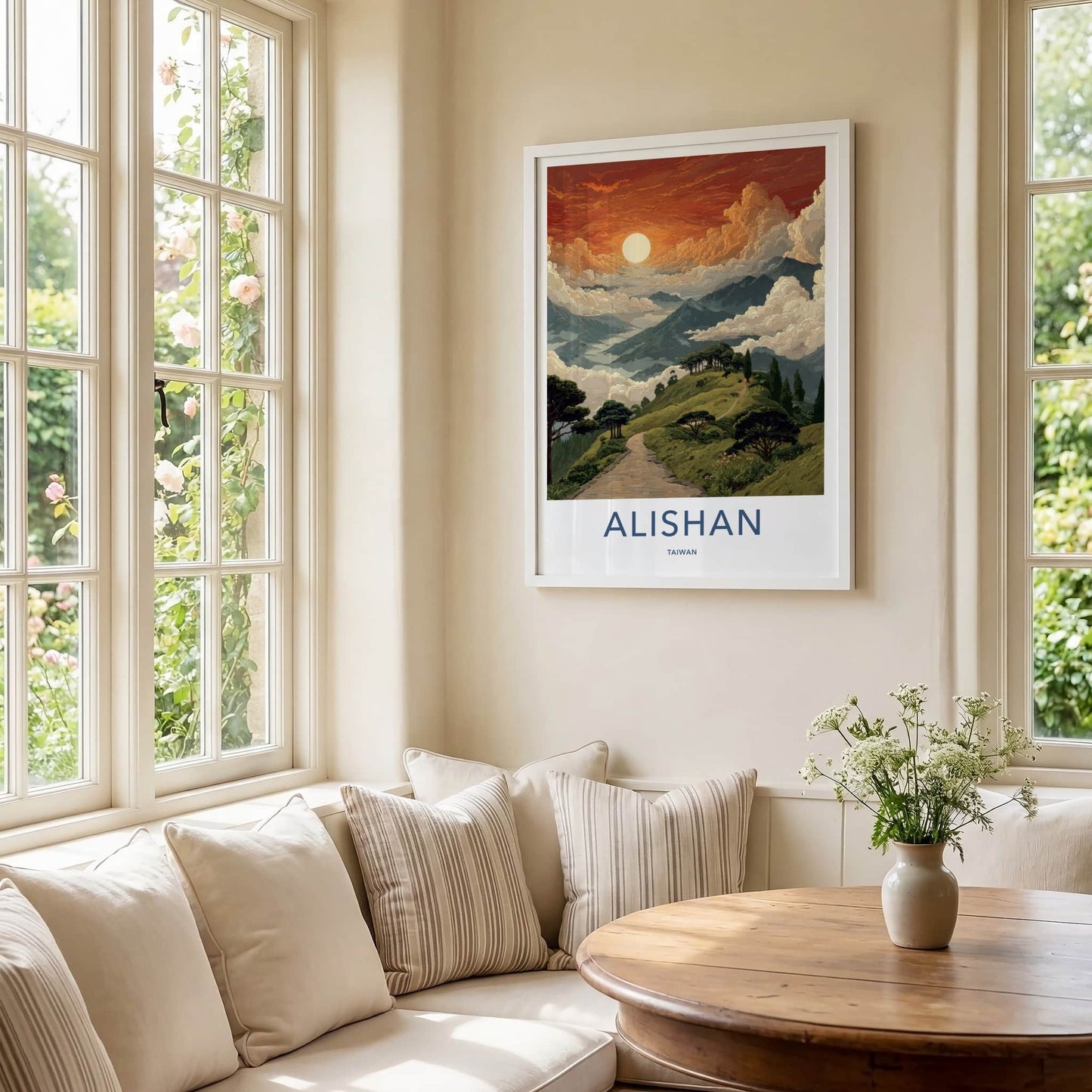 Alishan Poster - Taiwan Travel Print - Majestic Mountain Sunrise Home Decor