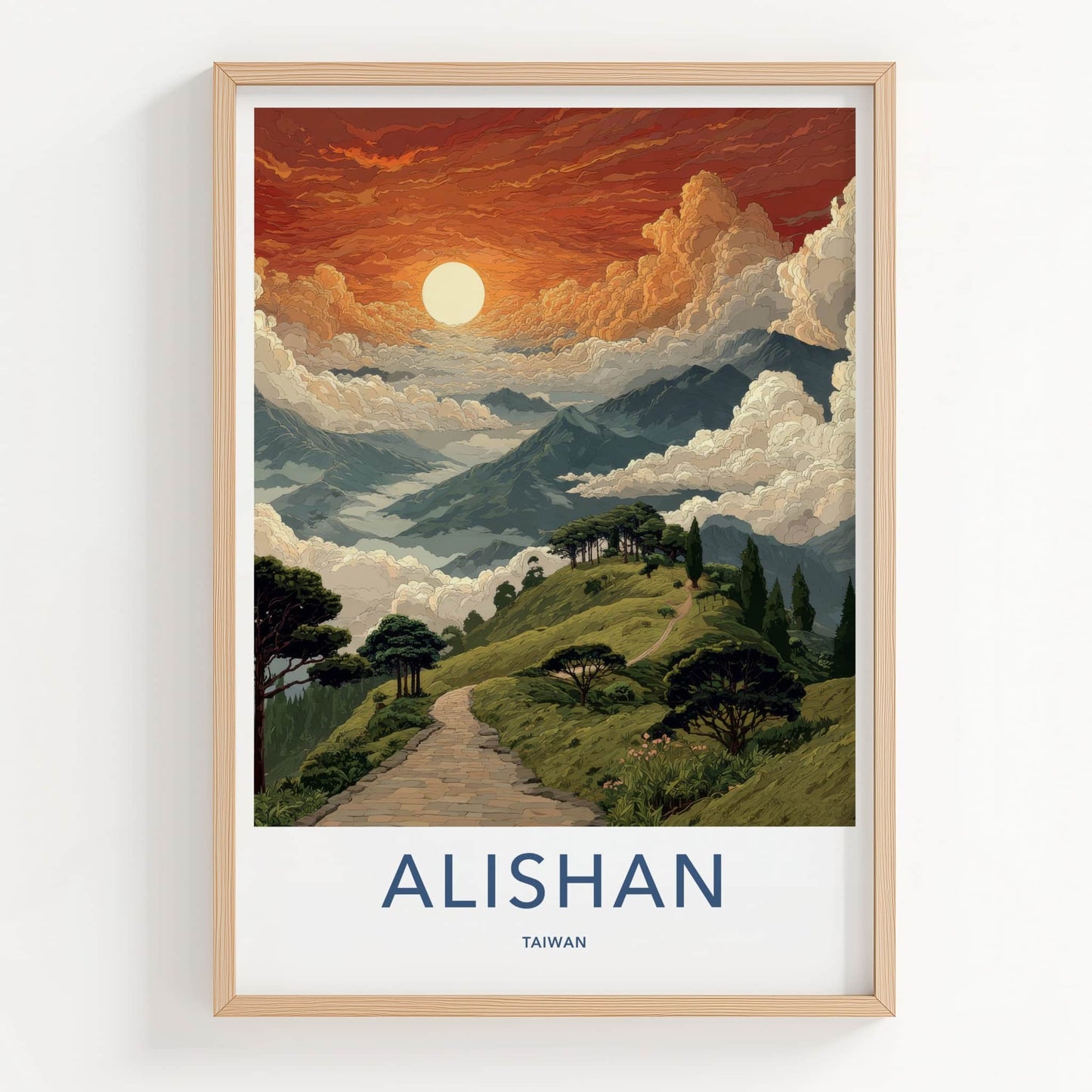 Alishan Poster - Taiwan Travel Print - Majestic Mountain Sunrise Home Decor