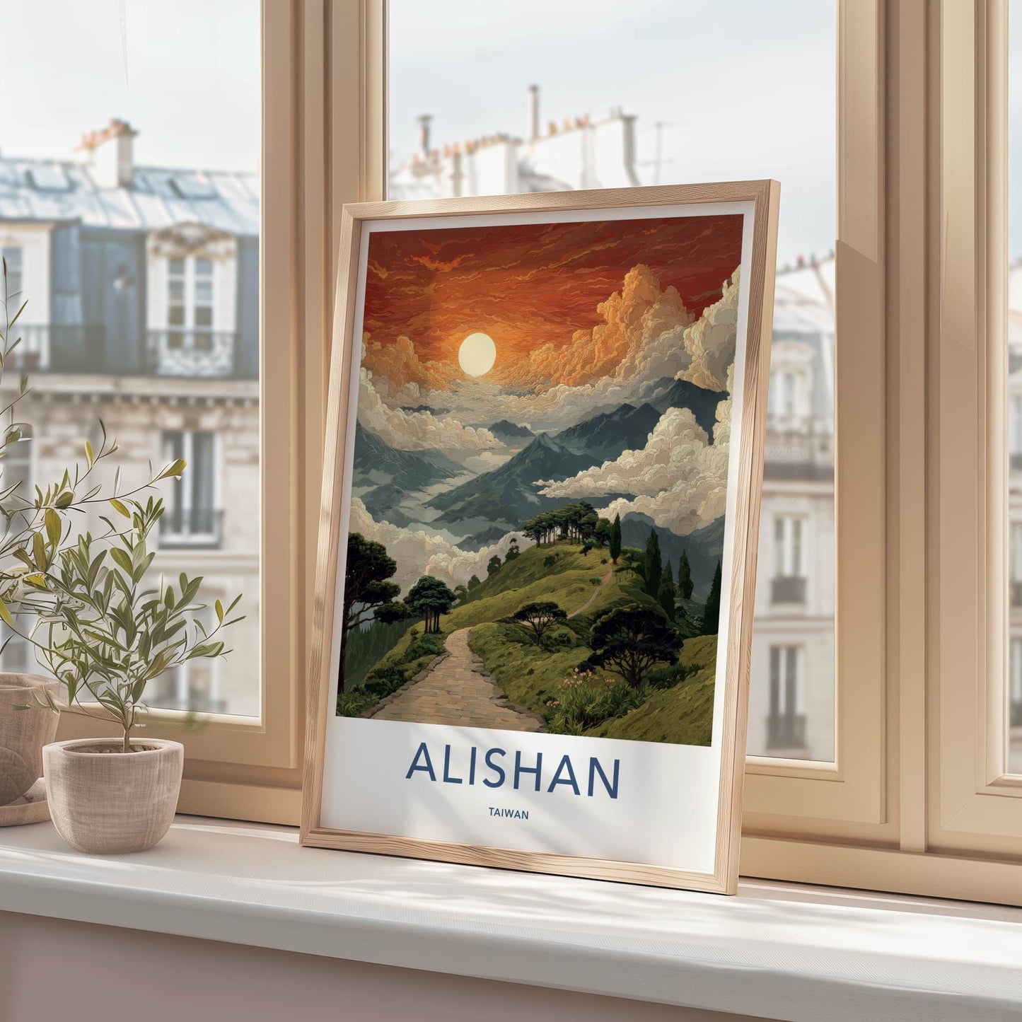 Alishan Poster - Taiwan Travel Print - Majestic Mountain Sunrise Home Decor